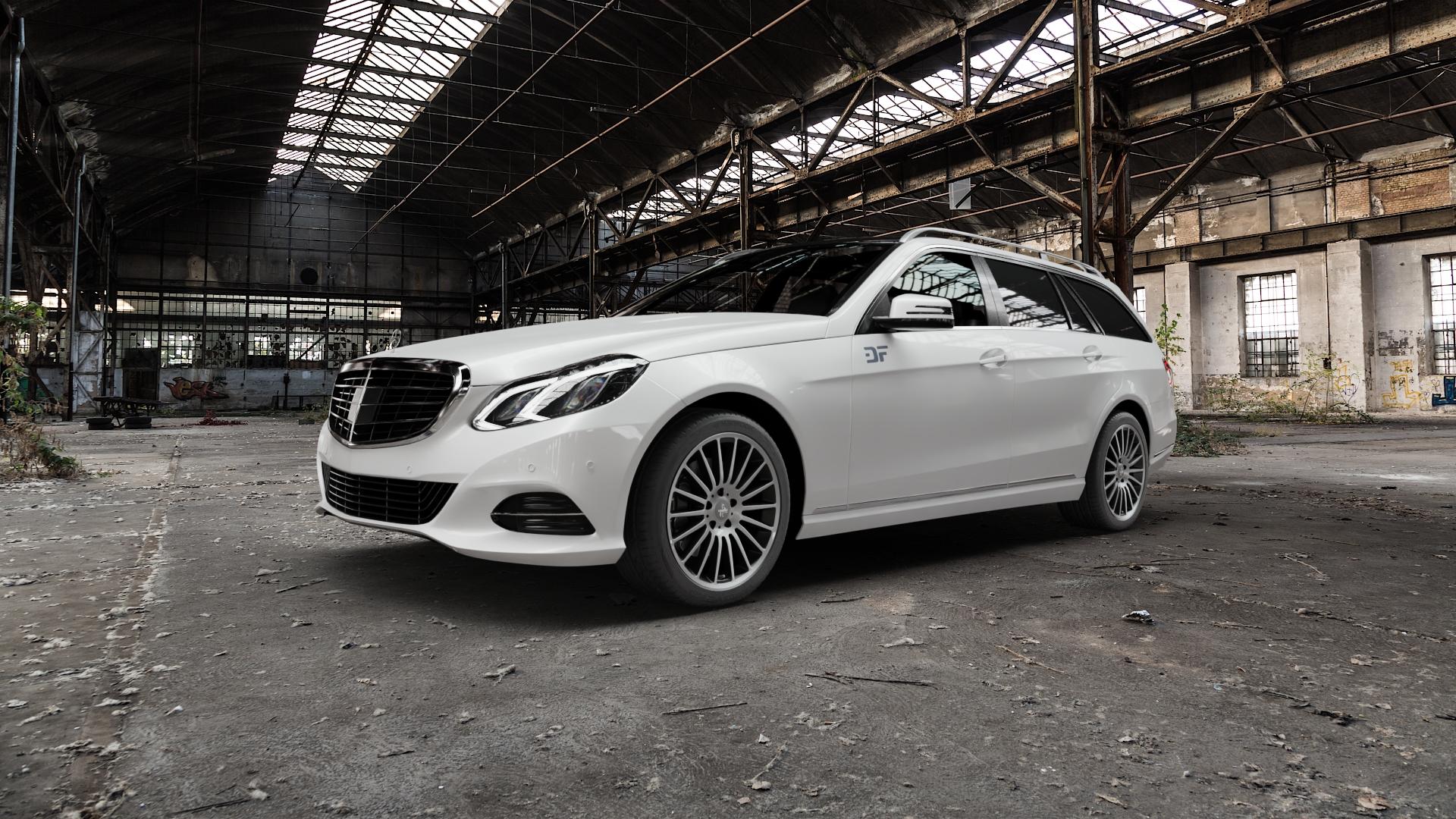 KESKIN KT15 BLACK FRONT POLISH Felge mit Reifen schwarz in 18Zoll Winterfelge Alufelge auf weissem Mercedes E-Klasse Typ S212 Kombi Facelift ⬇️ mit 15mm Tieferlegung ⬇️ Old Industrial Hall_max5000mm_2022 Frontansicht_1
