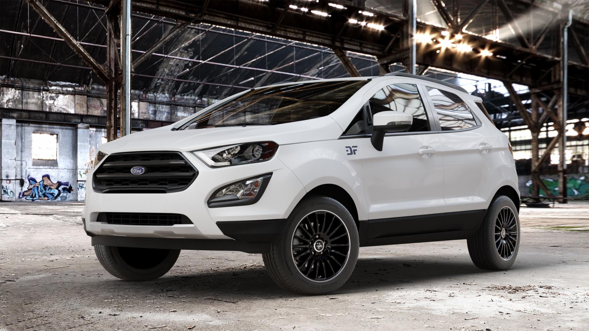 KESKIN KT15 BLACK LIP POLISH Felge mit Reifen silber schwarz mehrfarbig in 16Zoll Winterfelge Alufelge auf weissem Ford EcoSport Typ JK8 Facelift ⬇️ mit 15mm Tieferlegung ⬇️ Old Industrial Hall_max_4400mm_2024 Frontansicht_1