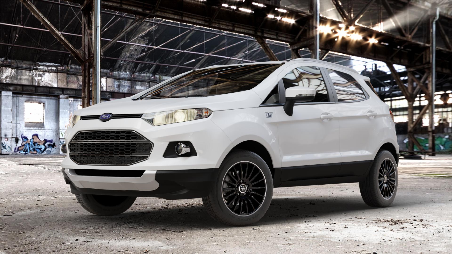 KESKIN KT15 BLACK LIP POLISH Felge mit Reifen silber schwarz mehrfarbig in 16Zoll Winterfelge Alufelge auf weissem Ford EcoSport Typ JK8 ⬇️ mit 15mm Tieferlegung ⬇️ Old Industrial Hall_max_4400mm_2024 Frontansicht_1