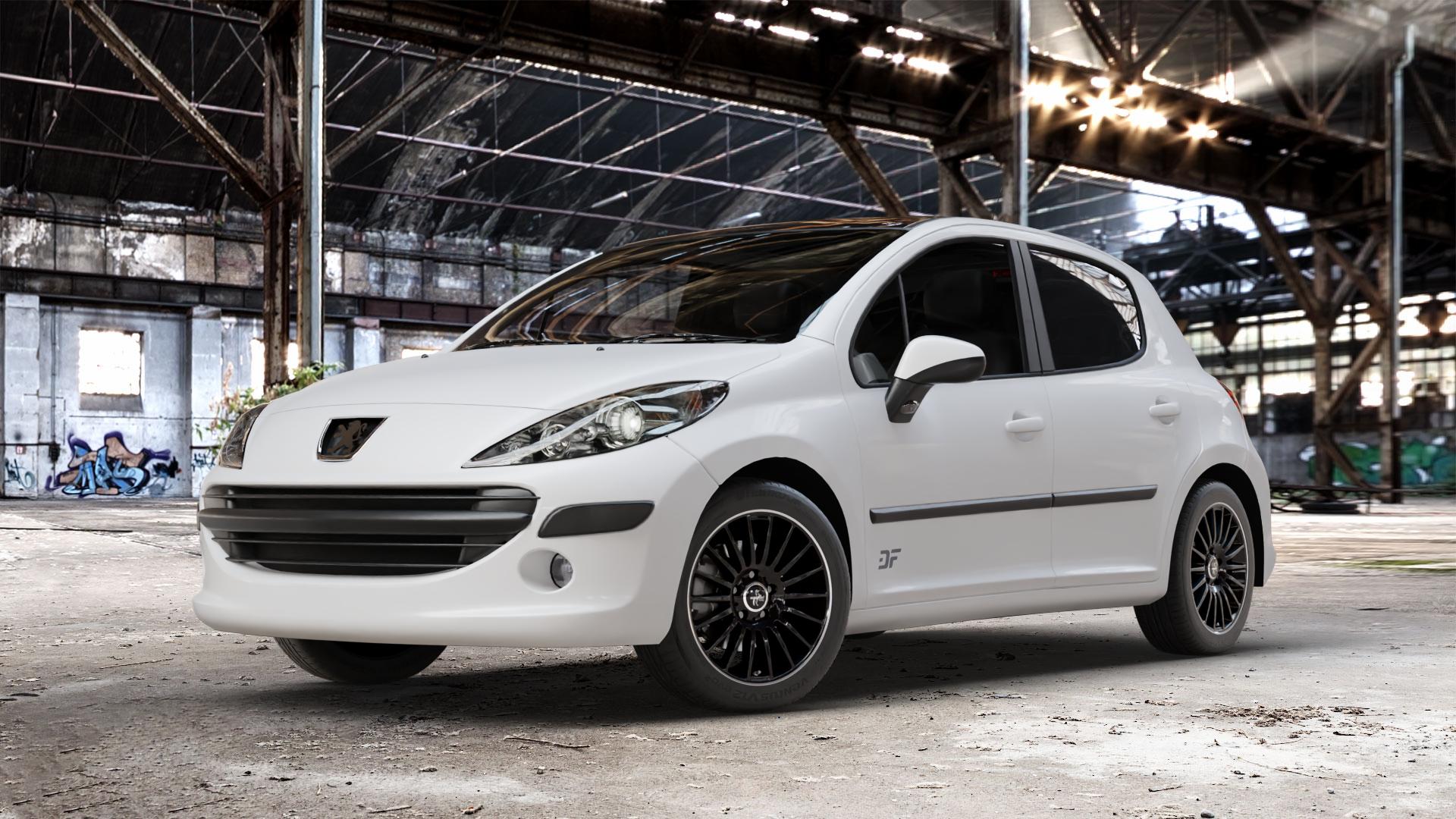 KESKIN KT15 BLACK LIP POLISH Felge mit Reifen silber schwarz mehrfarbig in 16Zoll Winterfelge Alufelge auf weissem Peugeot 207 SW Facelift ⬇️ mit 15mm Tieferlegung ⬇️ Old Industrial Hall_max_4400mm_2024 Frontansicht_1