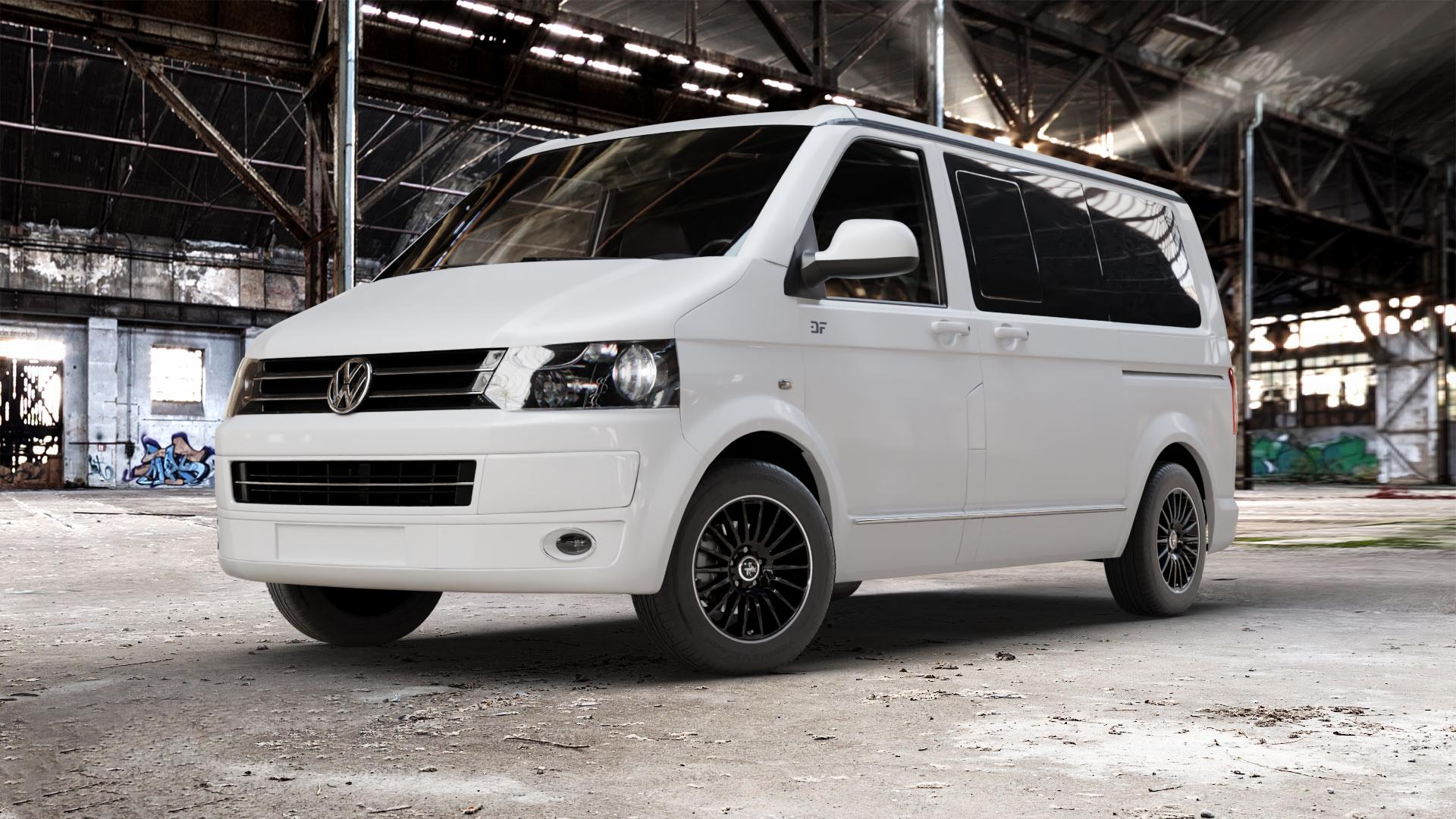 KESKIN KT15 BLACK LIP POLISH Felge mit Reifen silber schwarz mehrfarbig in 16Zoll Winterfelge Alufelge auf weissem Volkswagen (VW) T5 California ⬇️ mit 15mm Tieferlegung ⬇️ Old Industrial Hall_max_5300mm_2024 Frontansicht_1