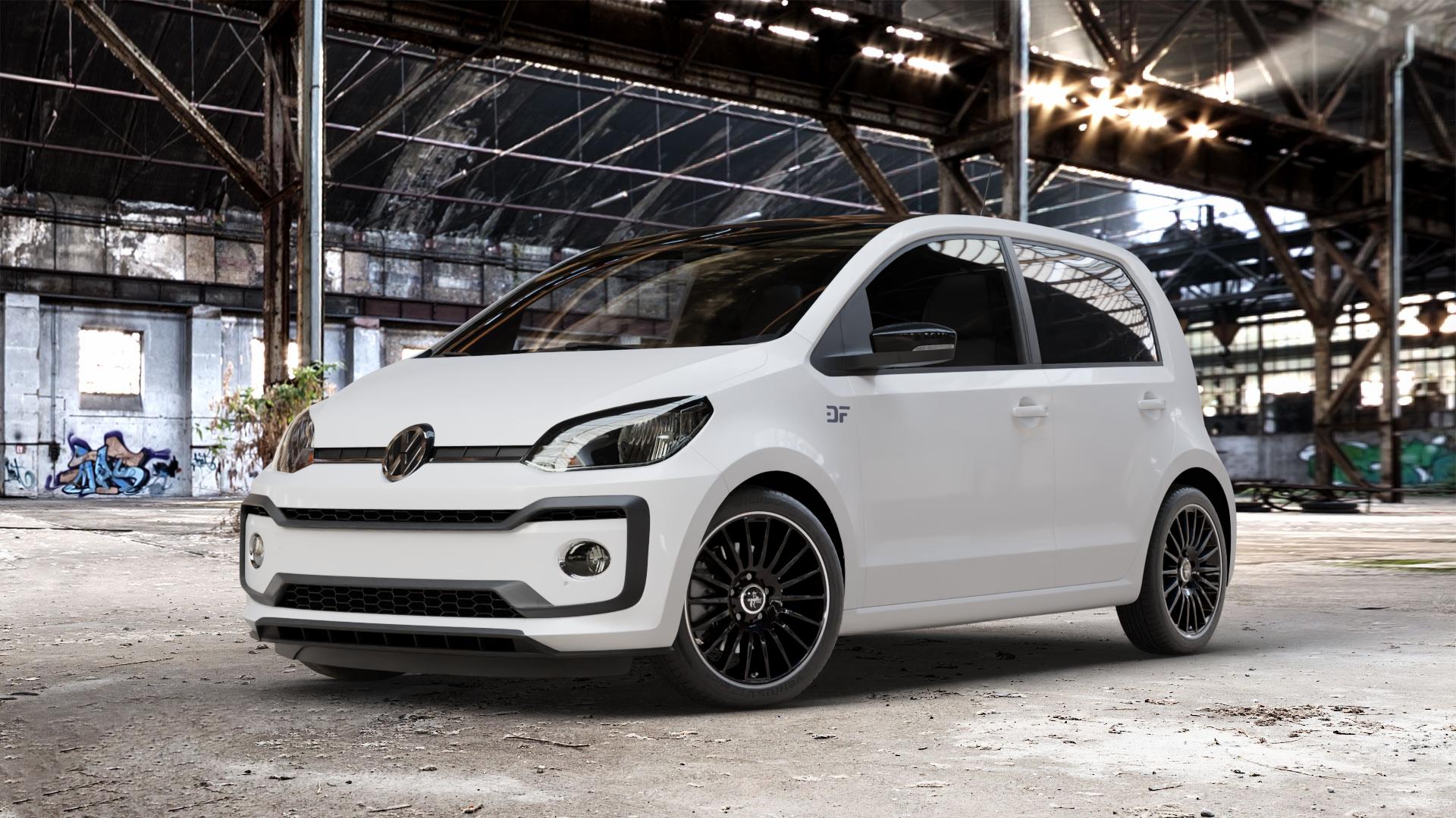 KESKIN KT15 BLACK LIP POLISH Felge mit Reifen silber schwarz mehrfarbig in 16Zoll Winterfelge Alufelge auf weissem Volkswagen (VW) UP Facelift ⬇️ mit 15mm Tieferlegung ⬇️ Old Industrial Hall_max_4400mm_2024 Frontansicht_1