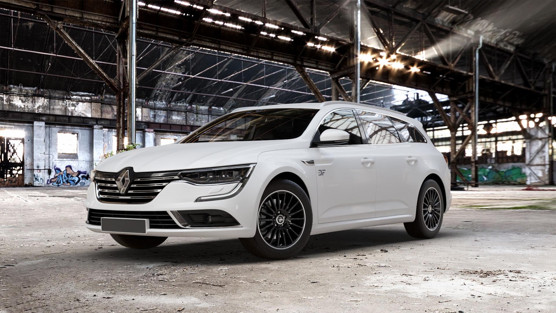KESKIN KT15 BLACK LIP POLISH Felge mit Reifen silber schwarz mehrfarbig in 17Zoll Winterfelge Alufelge auf weissem Renault Talisman Grandtour Typ RFD ⬇️ mit 15mm Tieferlegung ⬇️ Old Industrial Hall_max_5300mm_2024 Frontansicht_1