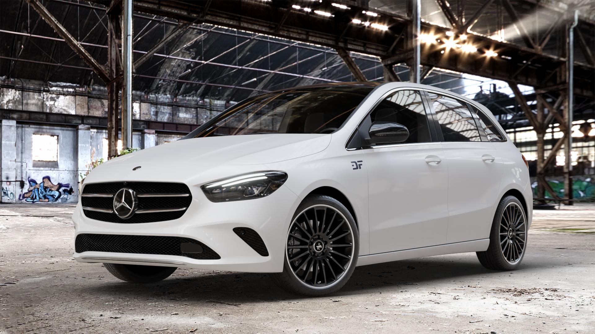 KESKIN KT15 BLACK LIP POLISH Felge mit Reifen silber schwarz mehrfarbig in 19Zoll Winterfelge Alufelge auf weissem Mercedes B-Klasse Typ W247 ⬇️ mit 15mm Tieferlegung ⬇️ Old Industrial Hall_max_4400mm_2024 Frontansicht_1