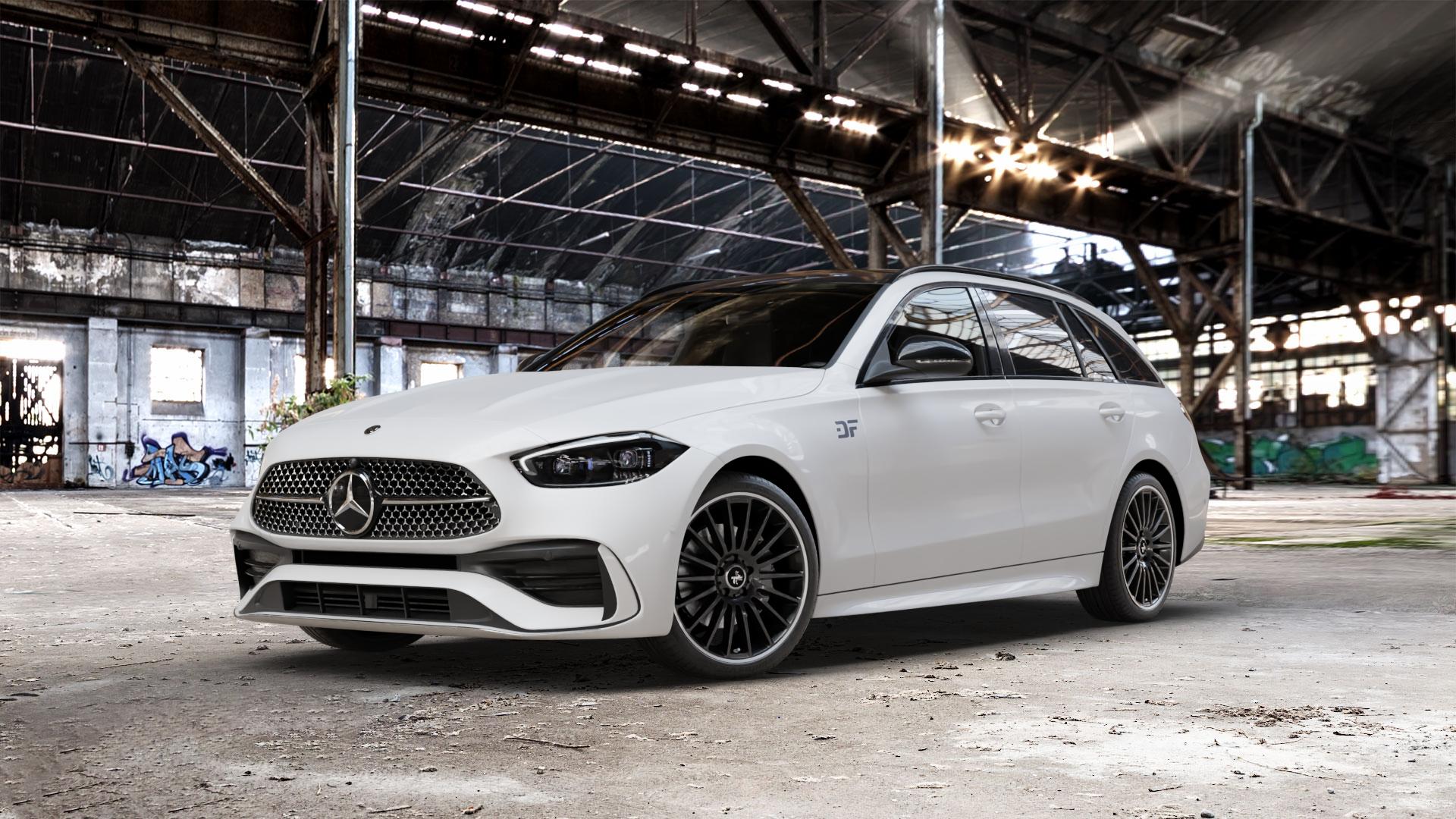 KESKIN KT15 BLACK LIP POLISH Felge mit Reifen silber schwarz mehrfarbig in 19Zoll Winterfelge Alufelge auf weissem Mercedes C-Klasse Typ S206 Kombi ⬇️ mit 15mm Tieferlegung ⬇️ Old Industrial Hall_max_5300mm_2024 Frontansicht_1