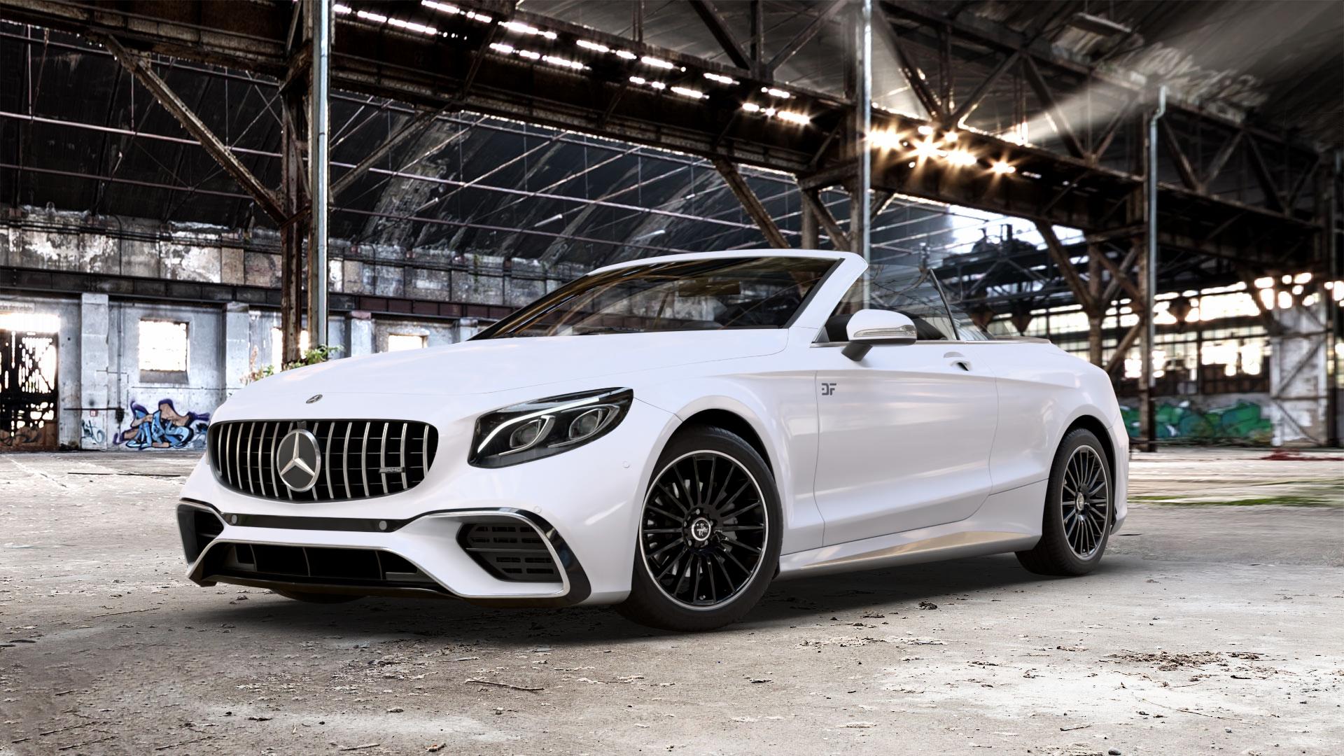 KESKIN KT15 BLACK LIP POLISH Felge mit Reifen silber schwarz mehrfarbig in 19Zoll Winterfelge Alufelge auf weissem Mercedes S-Klasse Cabrio Typ 217 5,5l S 63 AMG 4Matic 430kW (585 PS) 6,0l 65 463kW (630 Facelift 4,0l 450kW (612 ⬇️ mit 15mm Tieferlegung ⬇️ Old Industrial Hall_max_5300mm_2024 Frontansicht_1