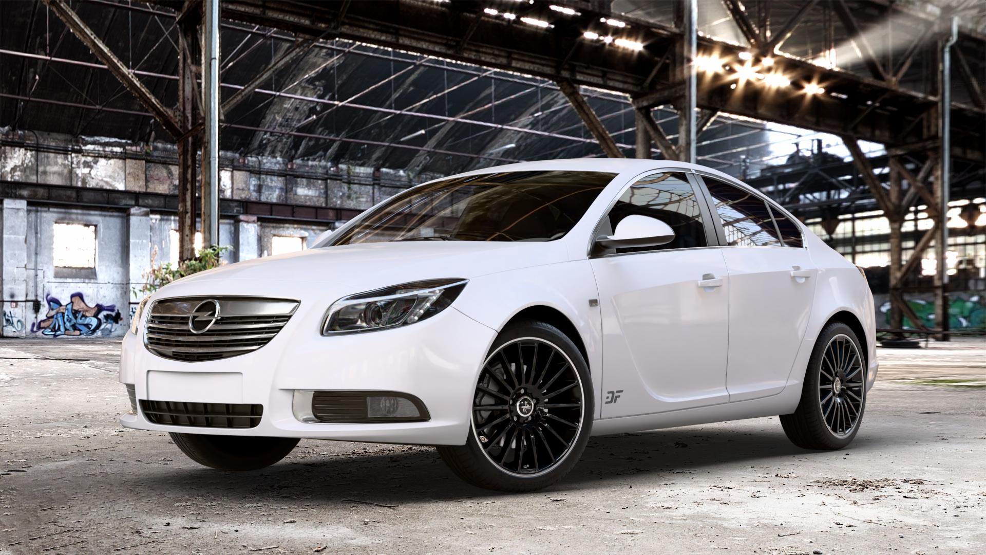 KESKIN KT15 BLACK LIP POLISH Felge mit Reifen silber schwarz mehrfarbig in 19Zoll Winterfelge Alufelge auf weissem Opel Insignia I Stufenheck Fließheck Facelift ⬇️ mit 15mm Tieferlegung ⬇️ Old Industrial Hall_max_4400mm_2024 Frontansicht_1
