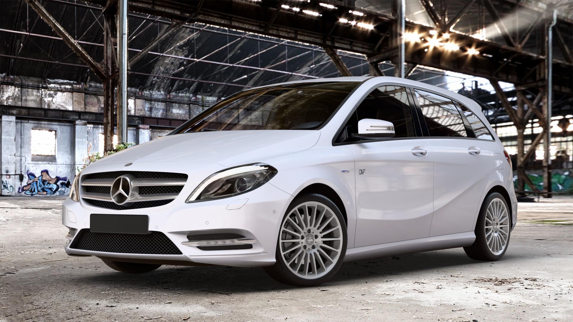 KESKIN KT15 PALLADIUM FRONT POLISH Felge mit Reifen anthrazit in 18Zoll Winterfelge Alufelge auf weissem Mercedes B-Klasse Typ W246 ⬇️ mit 15mm Tieferlegung ⬇️ Old Industrial Hall_max_4400mm_2024 Frontansicht_1