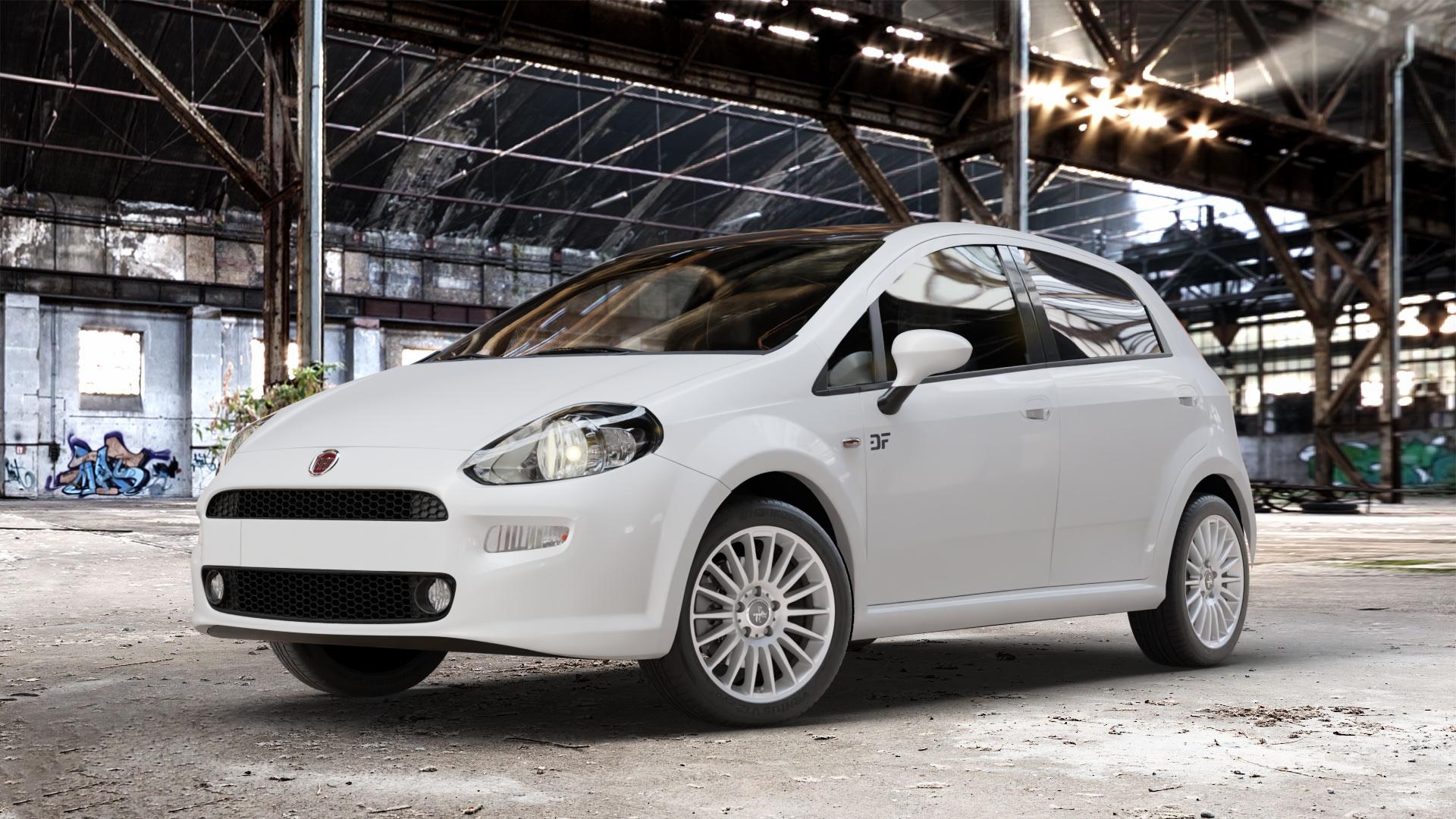 KESKIN KT15 SILVER PAINTED Felge mit Reifen silber in 16Zoll Winterfelge Alufelge auf weissem Fiat Punto / Grande Typ 199 (12->) ⬇️ mit 15mm Tieferlegung ⬇️ Old Industrial Hall_max_4400mm_2024 Frontansicht_1