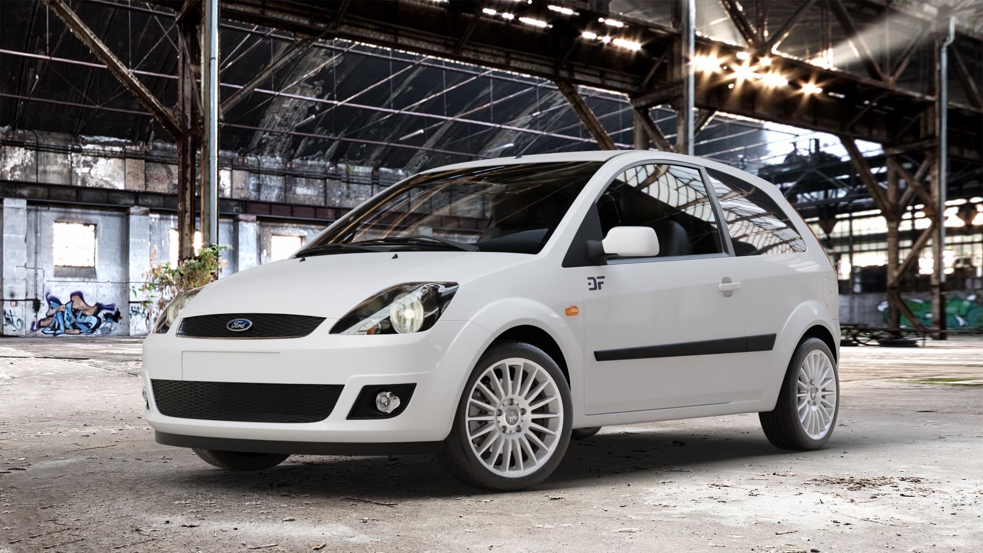 KESKIN KT15 SILVER PAINTED Felge mit Reifen silber in 16Zoll Winterfelge Alufelge auf weissem Ford Fiesta V Typ JH1/JD3 ⬇️ mit 15mm Tieferlegung ⬇️ Old Industrial Hall_max_4400mm_2024 Frontansicht_1