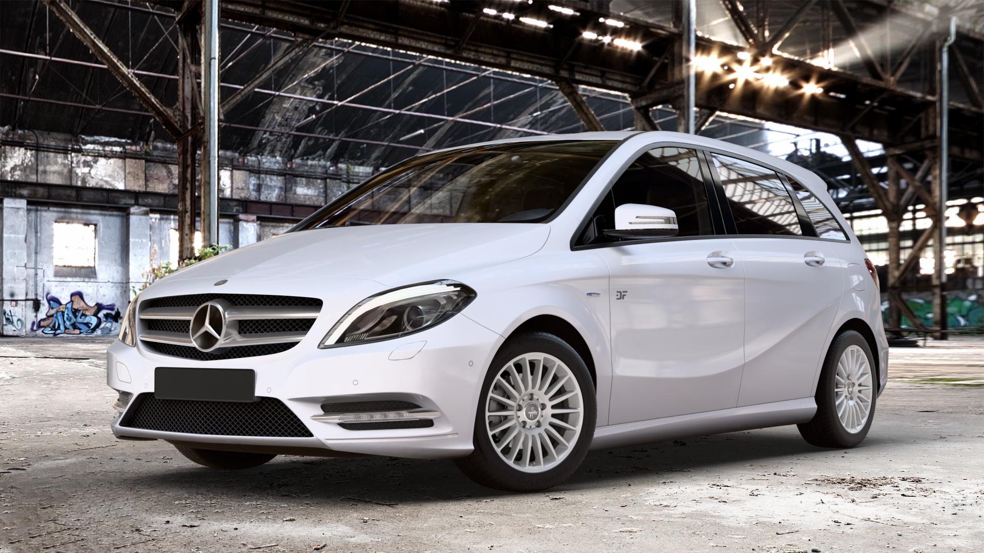 KESKIN KT15 SILVER PAINTED Felge mit Reifen silber in 16Zoll Winterfelge Alufelge auf weissem Mercedes B-Klasse Typ W246 ⬇️ mit 15mm Tieferlegung ⬇️ Old Industrial Hall_max_4400mm_2024 Frontansicht_1