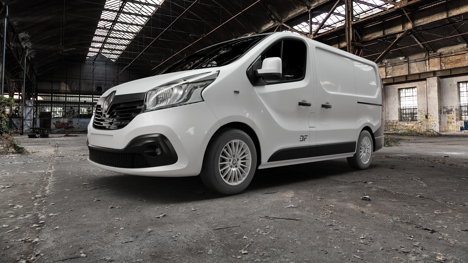 KESKIN KT15 SILVER PAINTED Felge mit Reifen silber in 16Zoll Winterfelge Alufelge auf weissem Renault Trafic III Kasten Typ L ⬇️ mit 15mm Tieferlegung ⬇️ Old Industrial Hall_max5000mm_2022 Frontansicht_1