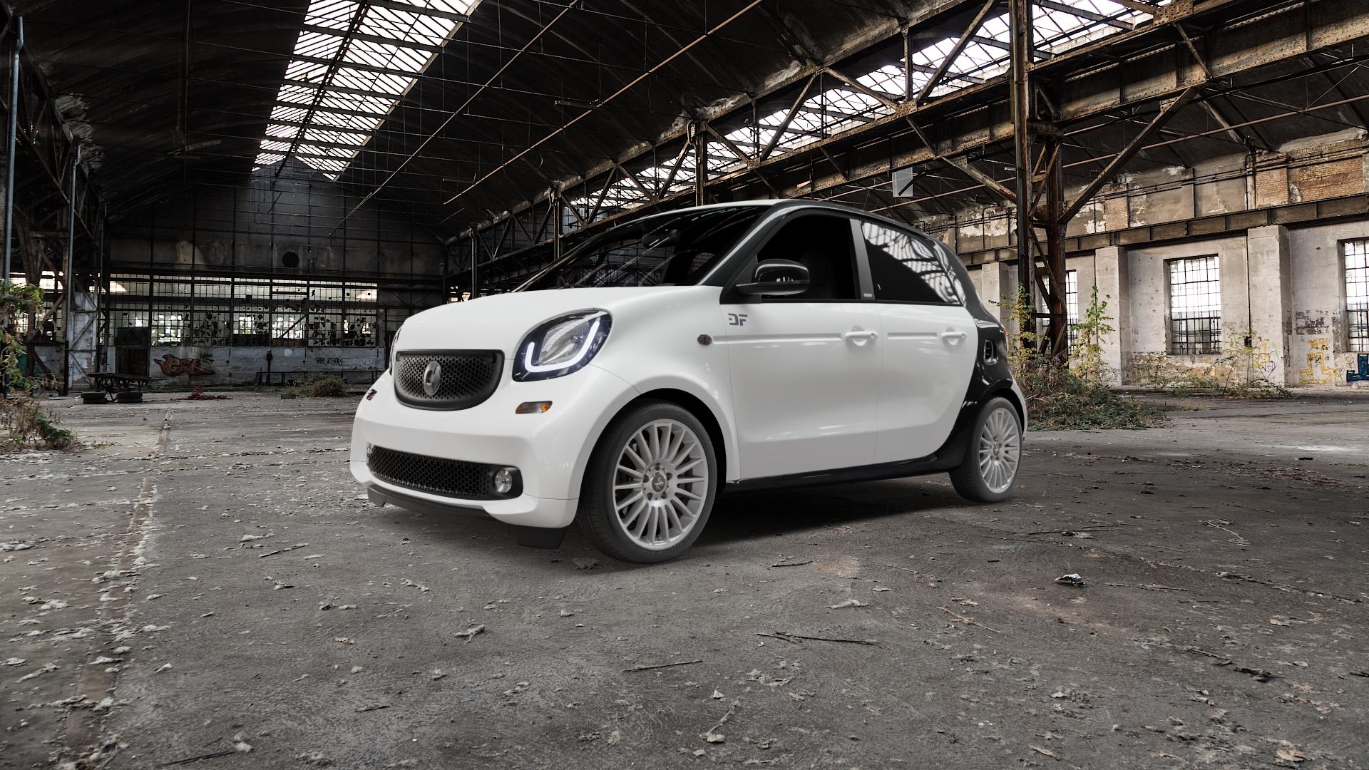 KESKIN KT15 SILVER PAINTED Felge mit Reifen silber in 16Zoll Winterfelge Alufelge auf weissem Smart Forfour II (453) ⬇️ mit 15mm Tieferlegung ⬇️ Old Industrial Hall_max5000mm_2022 Frontansicht_1