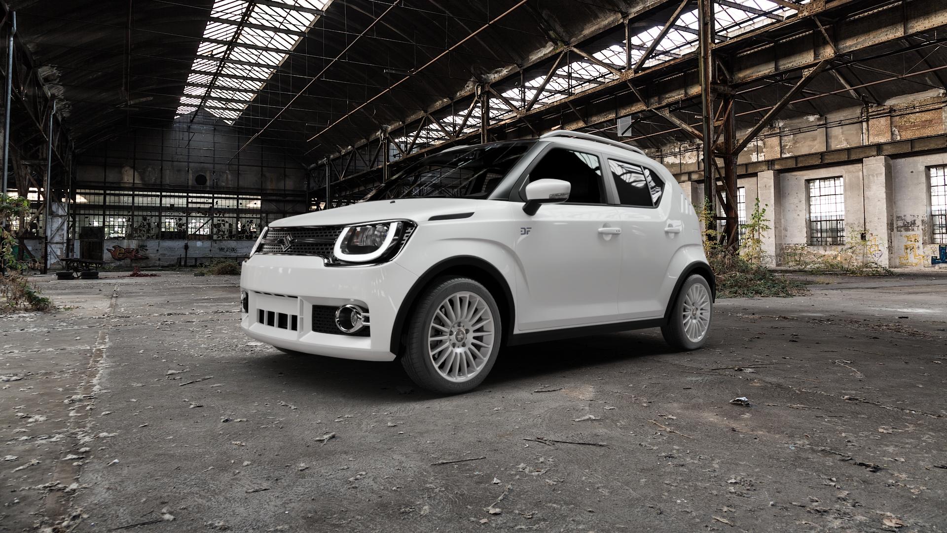 KESKIN KT15 SILVER PAINTED Felge mit Reifen silber in 16Zoll Winterfelge Alufelge auf weissem Suzuki Ignis III Typ MF ⬇️ mit 15mm Tieferlegung ⬇️ Old Industrial Hall_max5000mm_2022 Frontansicht_1
