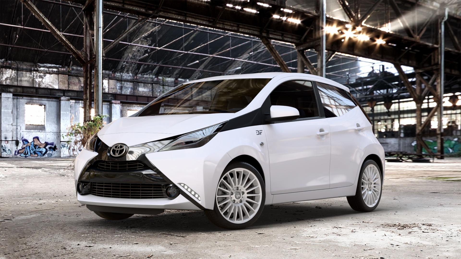 KESKIN KT15 SILVER PAINTED Felge mit Reifen silber in 16Zoll Winterfelge Alufelge auf weissem Toyota Aygo II 1,0l 51kW (69 PS) ⬇️ mit 15mm Tieferlegung ⬇️ Old Industrial Hall_max_4400mm_2024 Frontansicht_1