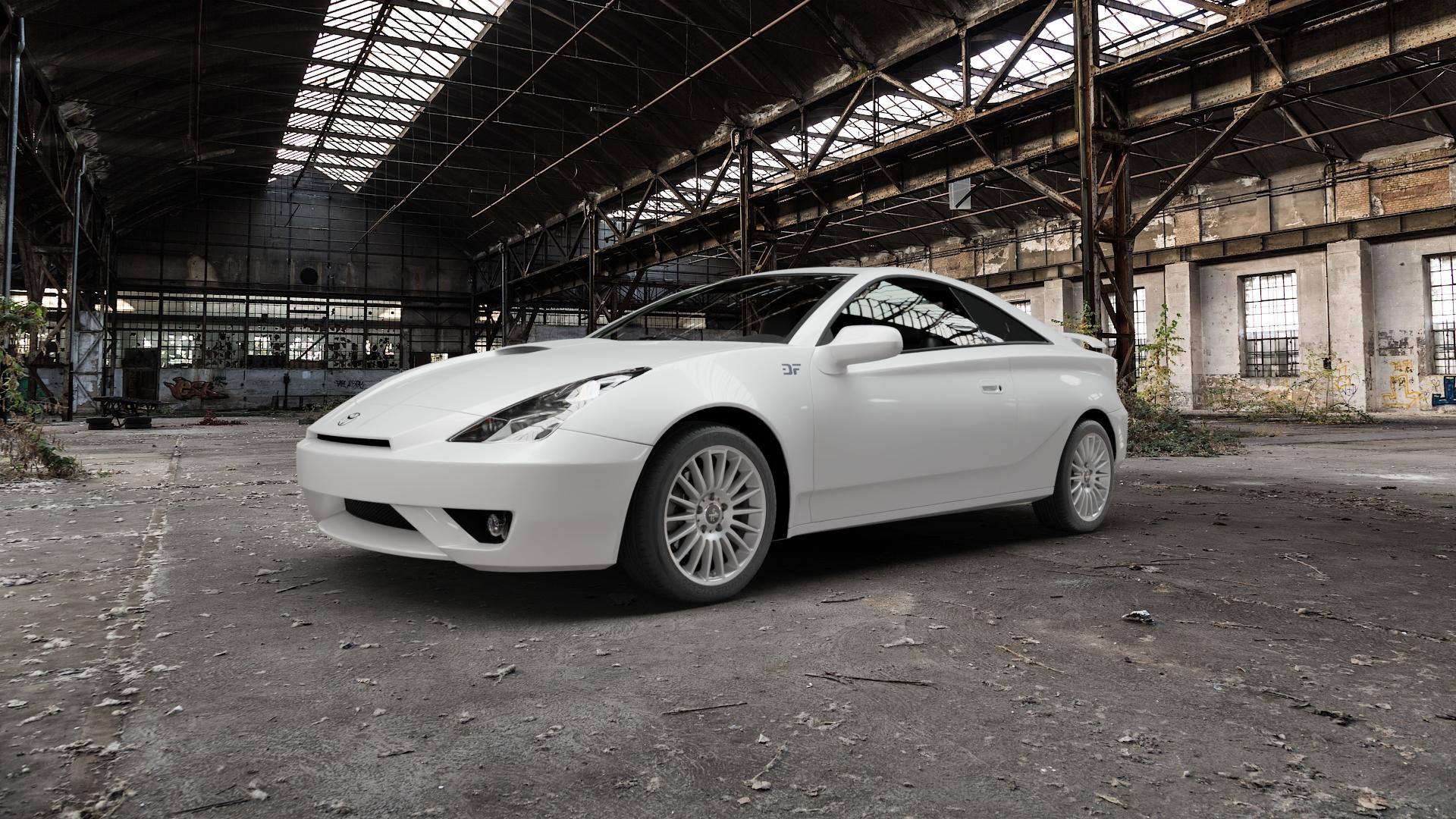 KESKIN KT15 SILVER PAINTED Felge mit Reifen silber in 16Zoll Winterfelge Alufelge auf weissem Toyota Celica Typ T23 ⬇️ mit 15mm Tieferlegung ⬇️ Old Industrial Hall_max5000mm_2022 Frontansicht_1