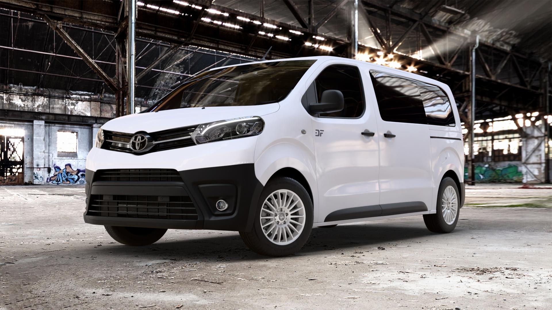 KESKIN KT15 SILVER PAINTED Felge mit Reifen silber in 16Zoll Winterfelge Alufelge auf weissem Toyota Proace II Verso Typ V ⬇️ mit 15mm Tieferlegung ⬇️ Old Industrial Hall_max_5300mm_2024 Frontansicht_1