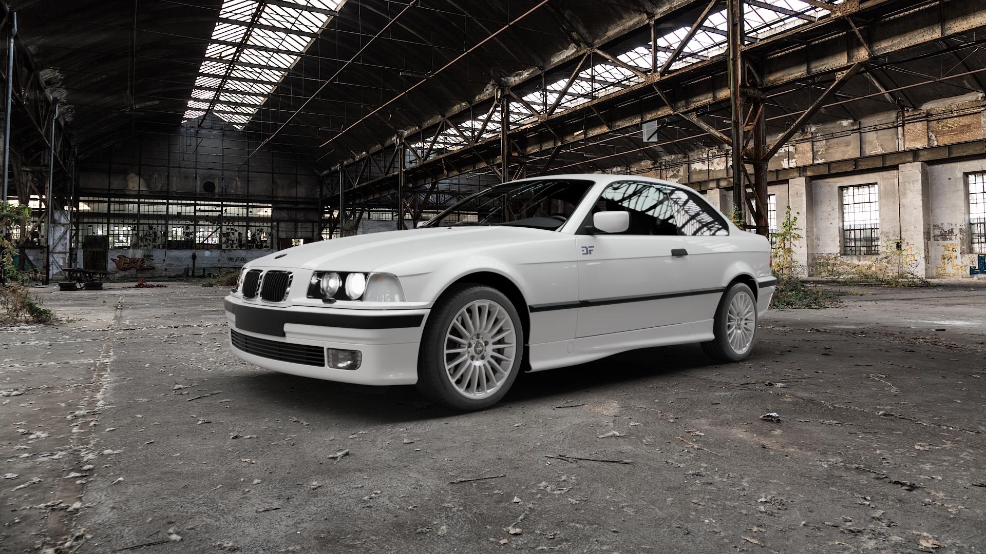 KESKIN KT15 SILVER PAINTED Felge mit Reifen silber in 17Zoll Winterfelge Alufelge auf weissem BMW 316i Typ E36 (Compact) 318ti 323ti 318tds (Coupé) 320i 323i 325i 328i 318is 3er Coupé (3/B) Compact (3C, 3/CG) 8er E31 (8/E, M8/E) ⬇️ mit 15mm Tieferlegung ⬇️ Old Industrial Hall_max5000mm_2022 Frontansicht_1