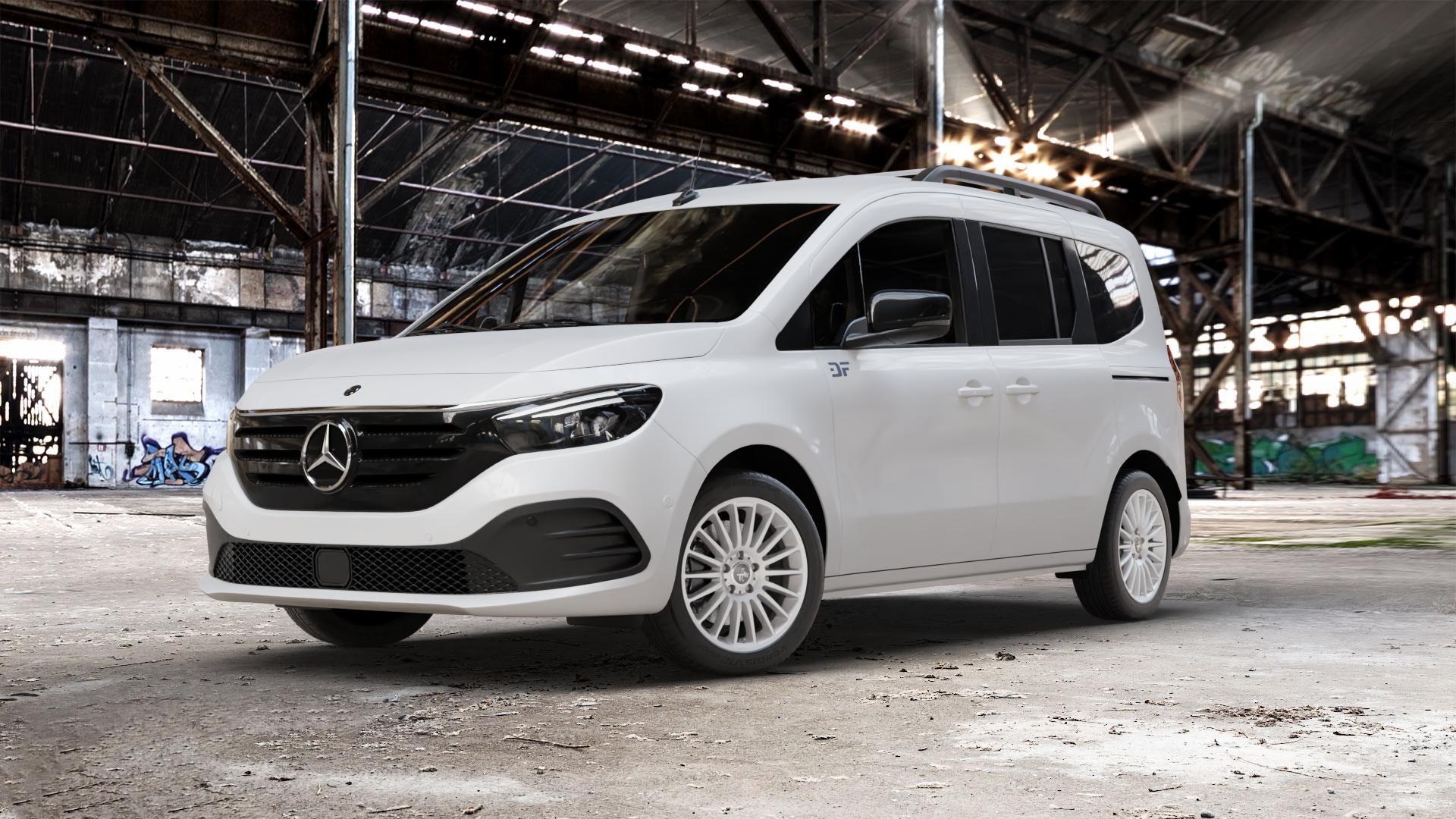 KESKIN KT15 SILVER PAINTED Felge mit Reifen silber in 17Zoll Winterfelge Alufelge auf weissem Mercedes EQT Typ MFK ⬇️ mit 15mm Tieferlegung ⬇️ Old Industrial Hall_max_5300mm_2024 Frontansicht_1