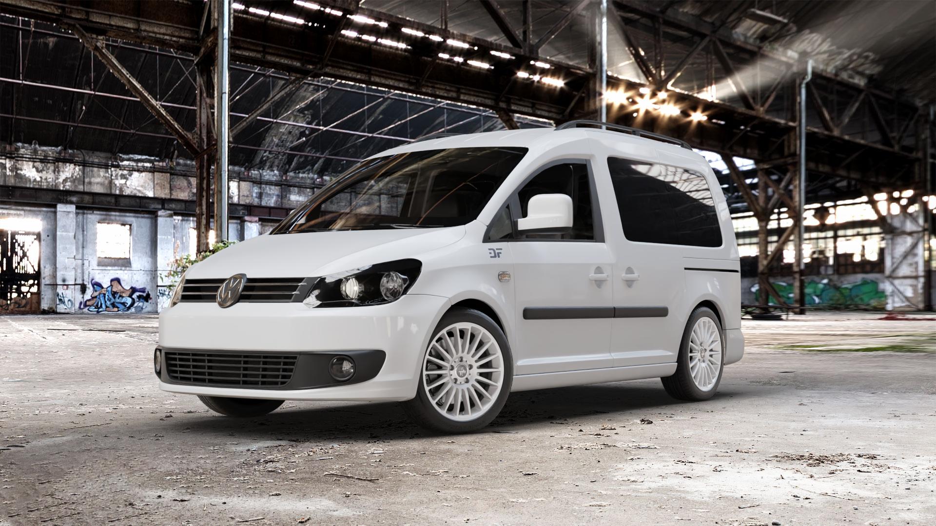 KESKIN KT15 SILVER PAINTED Felge mit Reifen silber in 17Zoll Winterfelge Alufelge auf weissem Volkswagen (VW) Caddy 3 ⬇️ mit 15mm Tieferlegung ⬇️ Old Industrial Hall_max_5300mm_2024 Frontansicht_1
