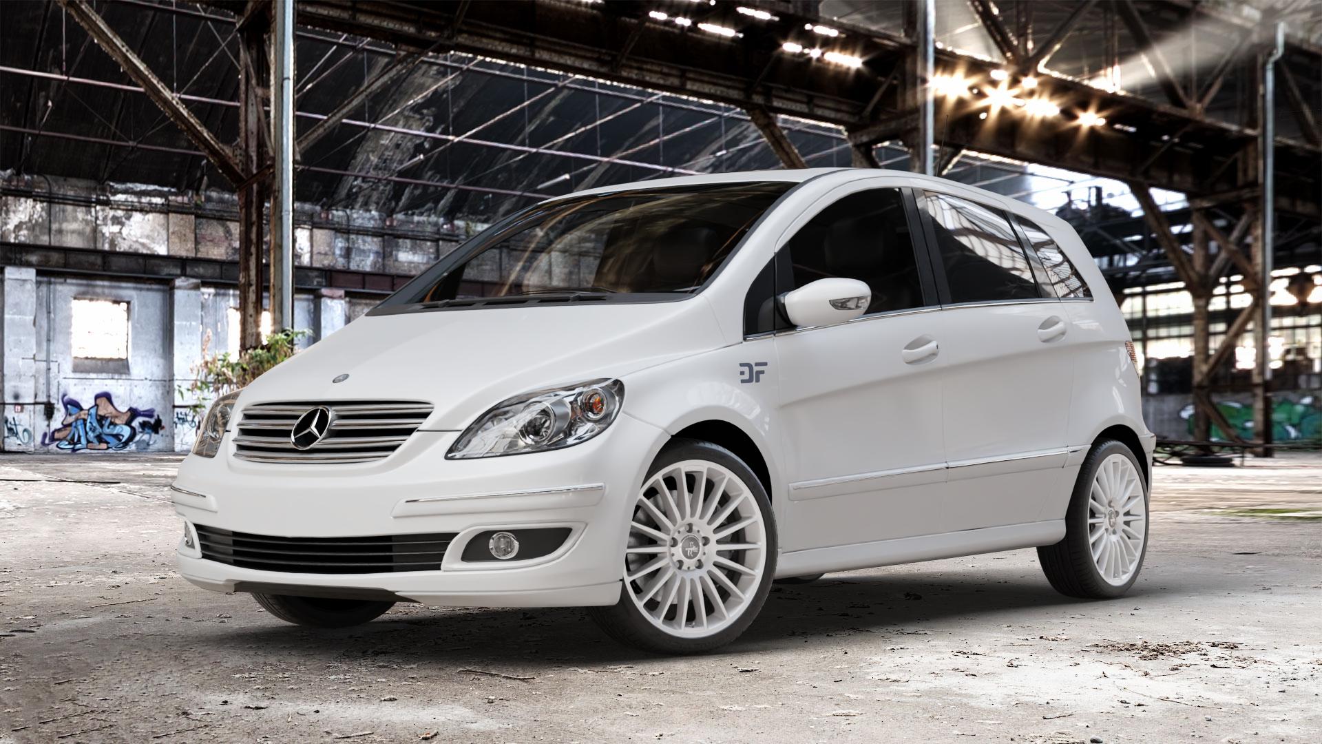 KESKIN KT15 SILVER PAINTED Felge mit Reifen silber in 18Zoll Winterfelge Alufelge auf weissem Mercedes B-Klasse Typ T245 ⬇️ mit 15mm Tieferlegung ⬇️ Old Industrial Hall_max_4400mm_2024 Frontansicht_1