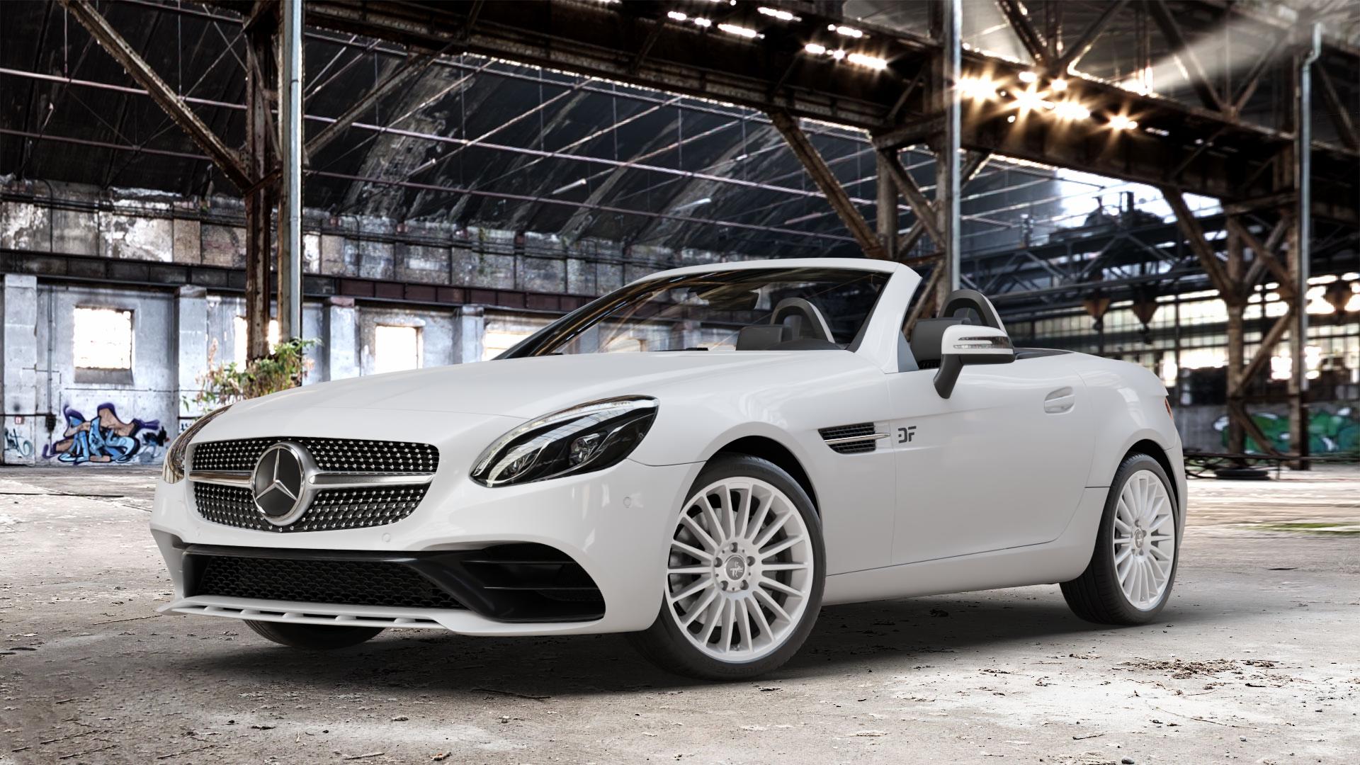 KESKIN KT15 SILVER PAINTED Felge mit Reifen silber in 18Zoll Winterfelge Alufelge auf weissem Mercedes SLK Typ R172 ⬇️ mit 15mm Tieferlegung ⬇️ Old Industrial Hall_max_4400mm_2024 Frontansicht_1