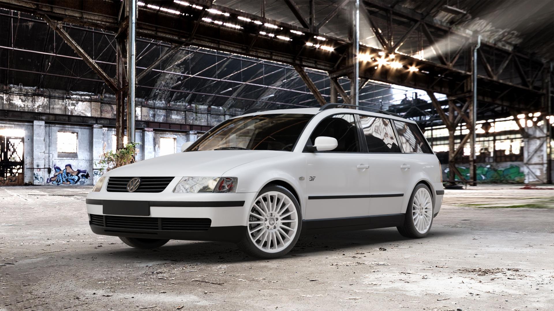 KESKIN KT15 SILVER PAINTED Felge mit Reifen silber in 18Zoll Winterfelge Alufelge auf weissem Volkswagen (VW) Passat 3B Limousine Variant 3BG ⬇️ mit 15mm Tieferlegung ⬇️ Old Industrial Hall_max_5300mm_2024 Frontansicht_1