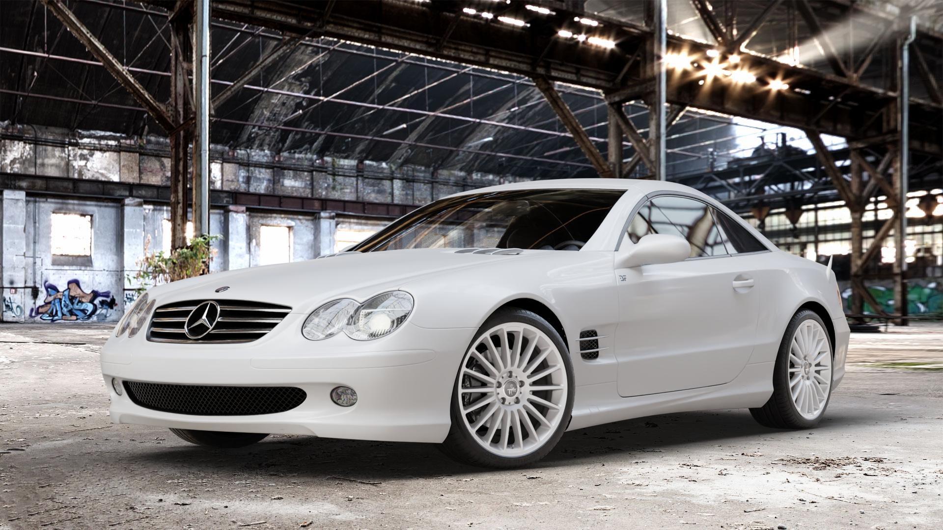 KESKIN KT15 SILVER PAINTED Felge mit Reifen silber in 19Zoll Winterfelge Alufelge auf weissem Mercedes SL Typ R230 ⬇️ mit 15mm Tieferlegung ⬇️ Old Industrial Hall_max_4400mm_2024 Frontansicht_1