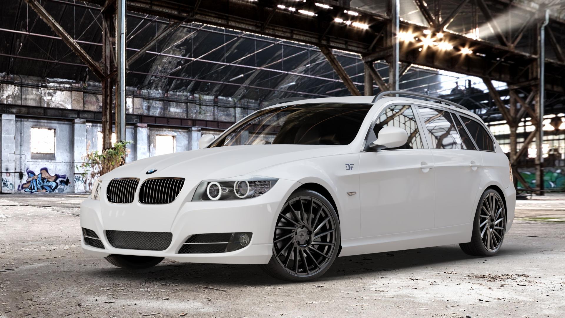 KESKIN KT17 MATT BLACK PAINTED Felge mit Reifen schwarz in 19Zoll Winterfelge Alufelge auf weissem BMW 318i Typ E91 (Touring) 320i 325i 330i 320d 330d 318d 325xi 330xi 335i 335d 325d 330xd 335xi 320xd 316d 316i 3er Touring (390L, 390X, 3K, 3K-N1) ⬇️ mit 15mm Tieferlegung ⬇️ Old Industrial Hall_max_4400mm_2024 Frontansicht_1