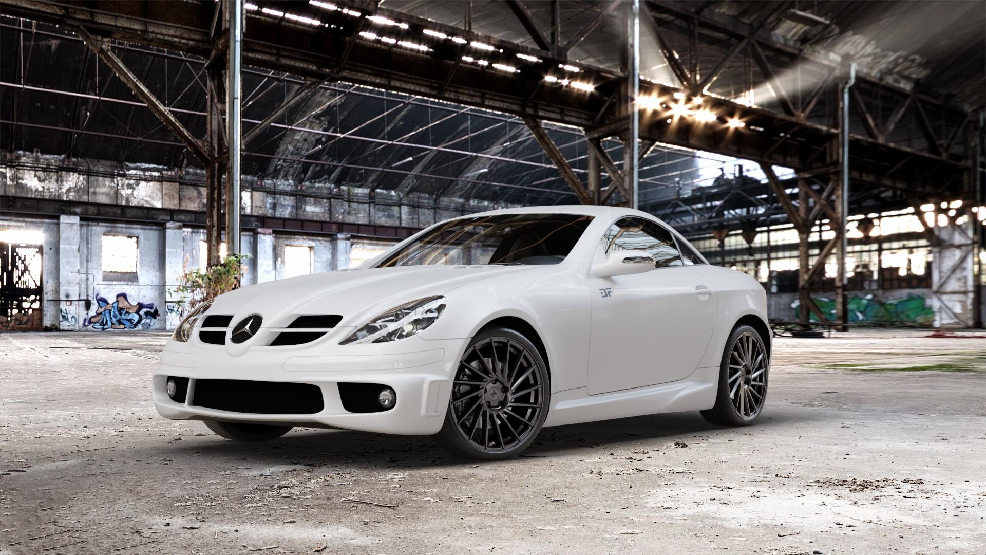 KESKIN KT17 MATT BLACK PAINTED Felge mit Reifen schwarz in 19Zoll Winterfelge Alufelge auf weissem Mercedes SLK Typ R171 ⬇️ mit 15mm Tieferlegung ⬇️ Old Industrial Hall_max_5300mm_2024 Frontansicht_1