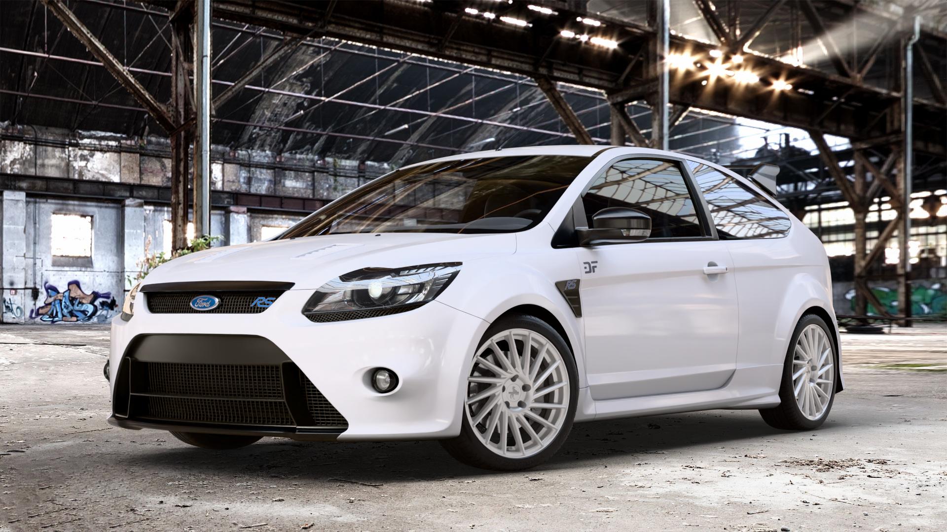 KESKIN KT17 SILVER PAINTED Felge mit Reifen silber in 18Zoll Winterfelge Alufelge auf weissem Ford Focus II Typ DA3 (Schrägheck) 2,5l RS 224kW (305 PS) RS500 257kW (349 ⬇️ mit 15mm Tieferlegung ⬇️ Old Industrial Hall_max_4400mm_2024 Frontansicht_1