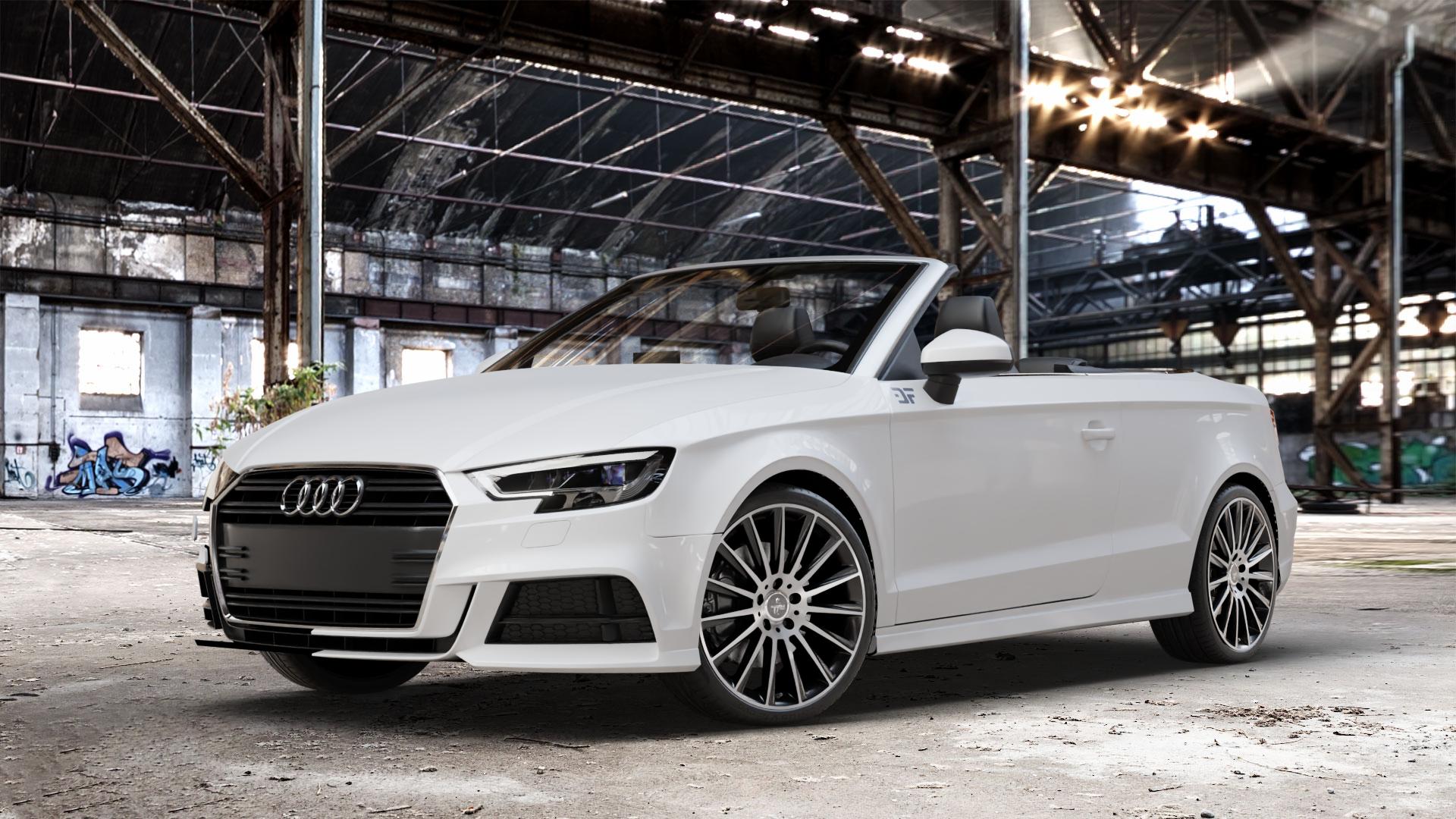KESKIN KT18 BLACK FRONT POLISH Felge mit Reifen schwarz in 19Zoll Winterfelge Alufelge auf weissem Audi A3 Typ 8V (Cabriolet) Facelift ⬇️ mit 15mm Tieferlegung ⬇️ Old Industrial Hall_max_4400mm_2024 Frontansicht_1
