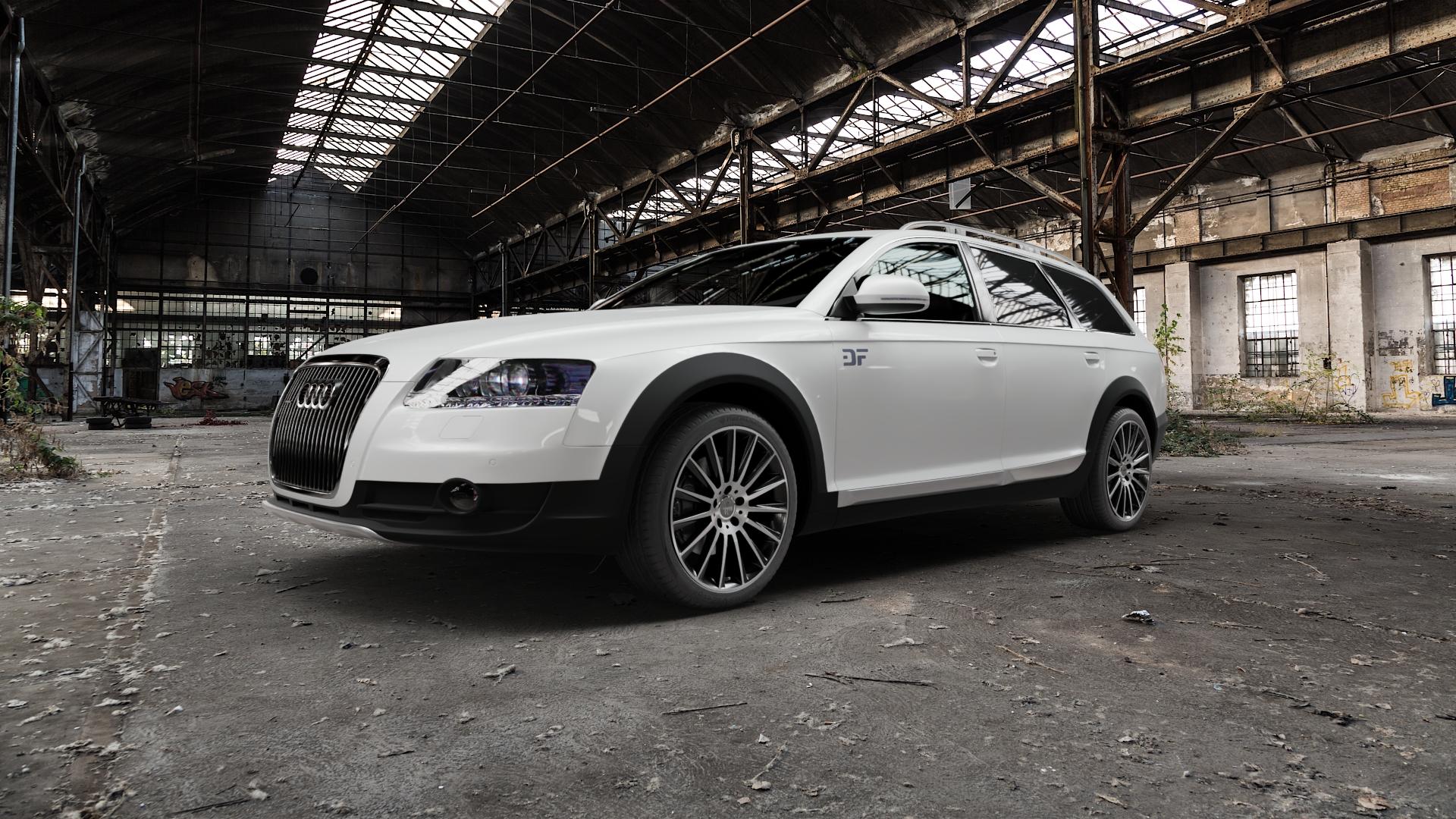 KESKIN KT18 BLACK FRONT POLISH Felge mit Reifen schwarz in 19Zoll Winterfelge Alufelge auf weissem Audi A6 Allroad Quattro Typ 4FH/C6 ⬇️ mit 15mm Tieferlegung ⬇️ Old Industrial Hall_max5000mm_2022 Frontansicht_1