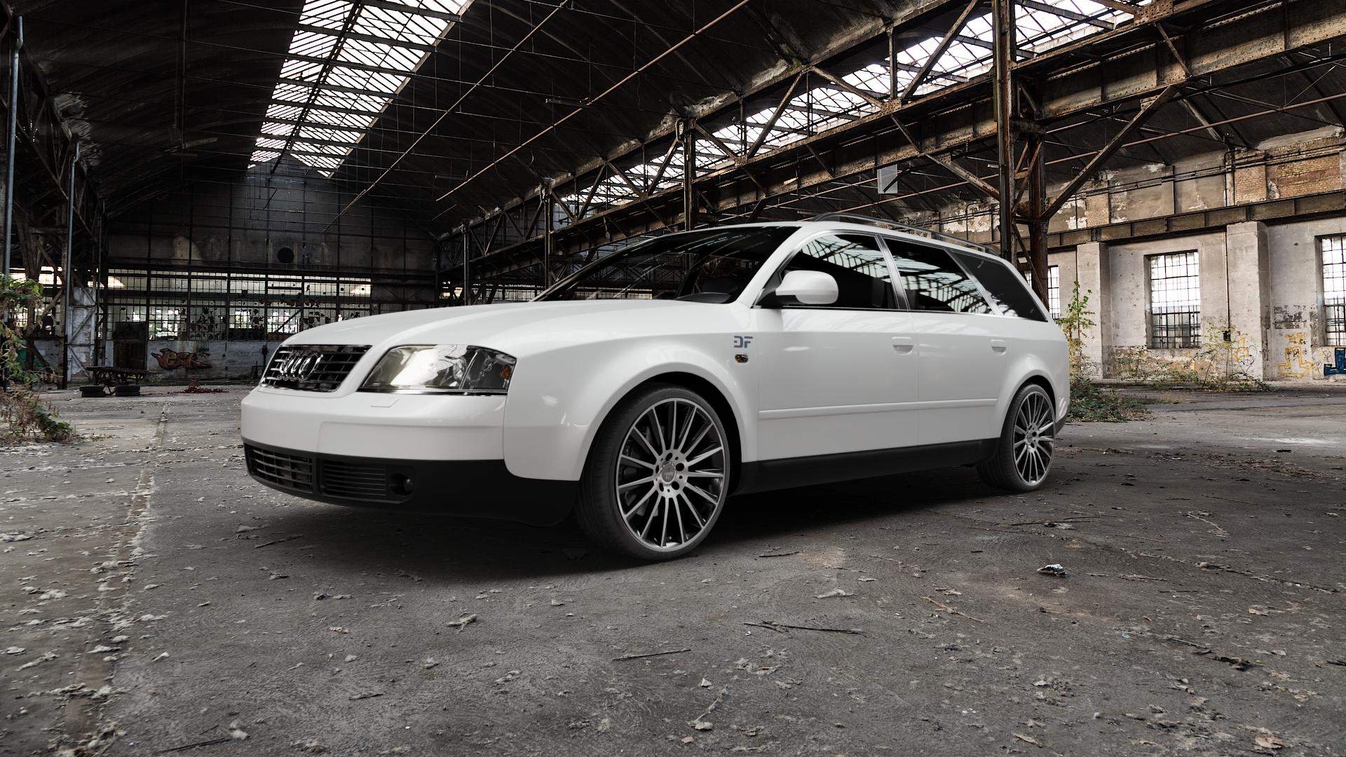 KESKIN KT18 BLACK FRONT POLISH Felge mit Reifen schwarz in 19Zoll Winterfelge Alufelge auf weissem Audi A6 Typ 4B/C5 (Avant) ⬇️ mit 15mm Tieferlegung ⬇️ Old Industrial Hall_max5000mm_2022 Frontansicht_1