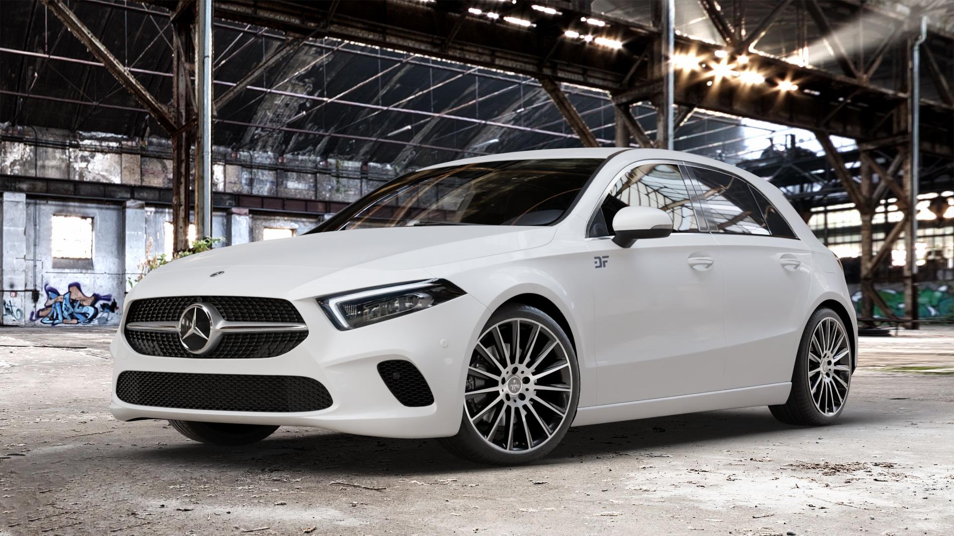 KESKIN KT18 BLACK FRONT POLISH Felge mit Reifen schwarz in 19Zoll Winterfelge Alufelge auf weissem Mercedes A-Klasse IV Typ 177 (F2A) Schrägheck 2,0l A 250 165kW (224 PS) 1,3l 200 120kW (163 1,5l 180d 85kW (116 160 80kW (109 180 100kW (136 220 140kW (190 4Mat ⬇️ mit 15mm Tieferlegung ⬇️ Old Industrial Hall_max_4400mm_2024 Frontansicht_1