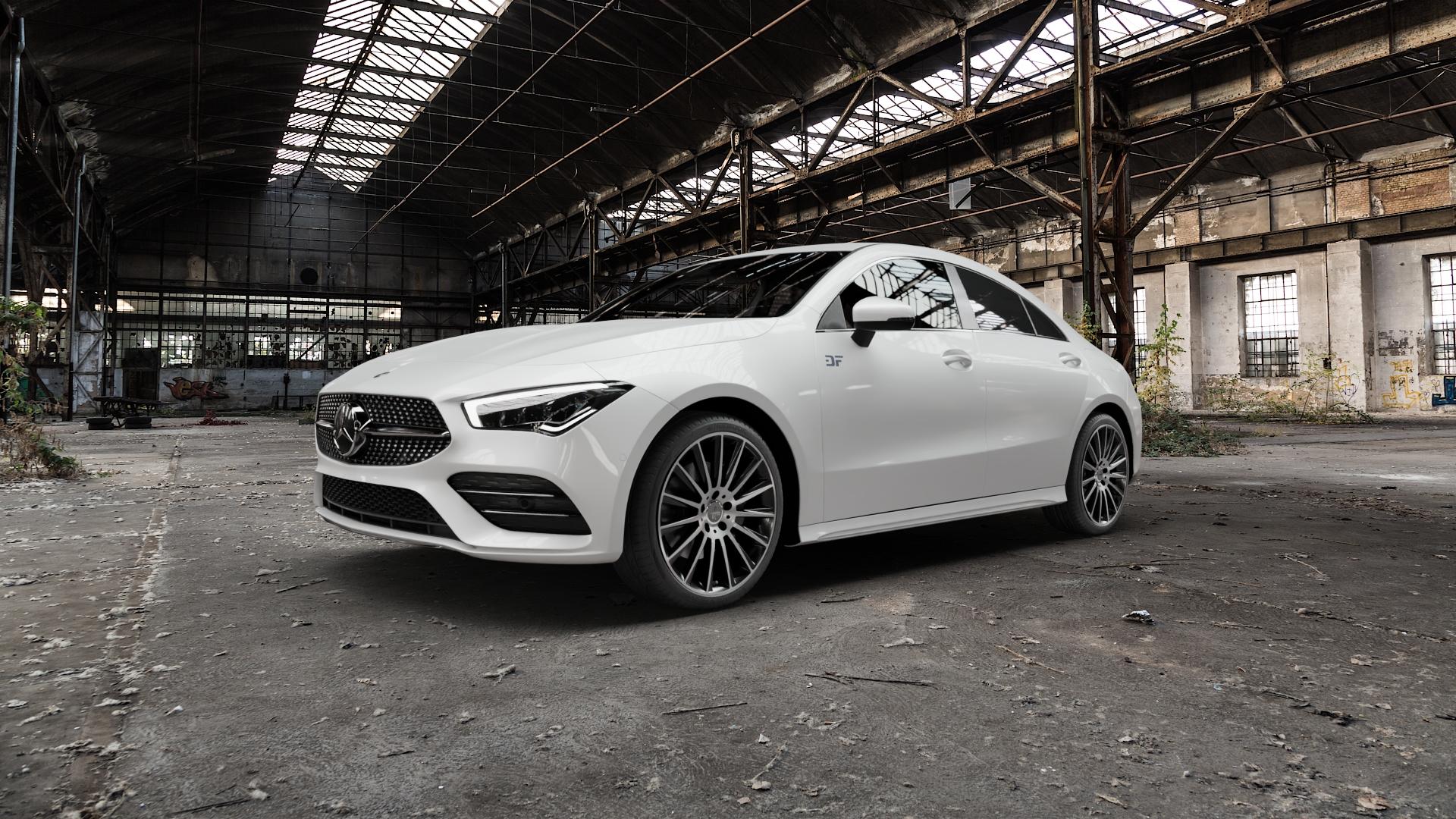 KESKIN KT18 BLACK FRONT POLISH Felge mit Reifen schwarz in 19Zoll Winterfelge Alufelge auf weissem Mercedes CLA-Klasse II Typ C118 (F2CLA) ⬇️ mit 15mm Tieferlegung ⬇️ Old Industrial Hall_max5000mm_2022 Frontansicht_1