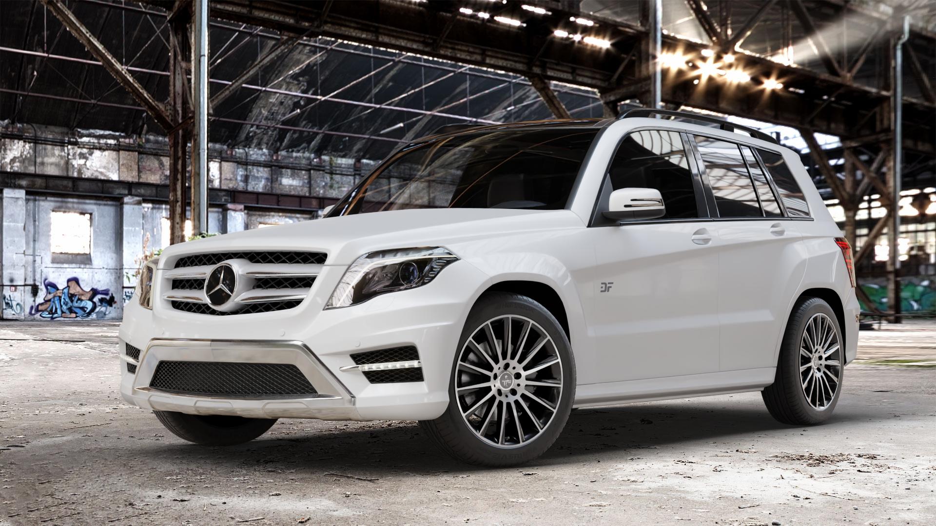 KESKIN KT18 BLACK FRONT POLISH Felge mit Reifen schwarz in 19Zoll Winterfelge Alufelge auf weissem Mercedes GLK-Klasse Typ X204 Facelift ⬇️ mit 15mm Tieferlegung ⬇️ Old Industrial Hall_max_4400mm_2024 Frontansicht_1