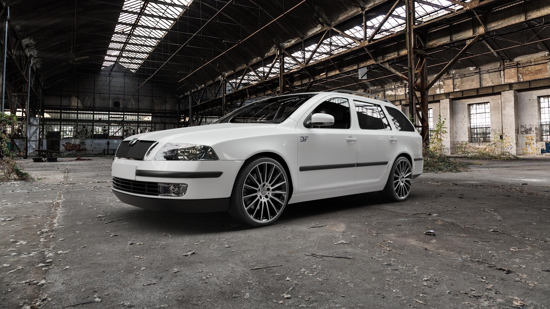KESKIN KT18 BLACK FRONT POLISH Felge mit Reifen schwarz in 19Zoll Winterfelge Alufelge auf weissem Skoda Octavia II Kombi Typ 1Z5 1,6l FSI 85kW (116 PS) 2,0l 110kW (150 4x4 TDI 100kW (136 77kW (105 1,4l 55kW (75 ⬇️ mit 15mm Tieferlegung ⬇️ Old Industrial Hall_max5000mm_2022 Frontansicht_1