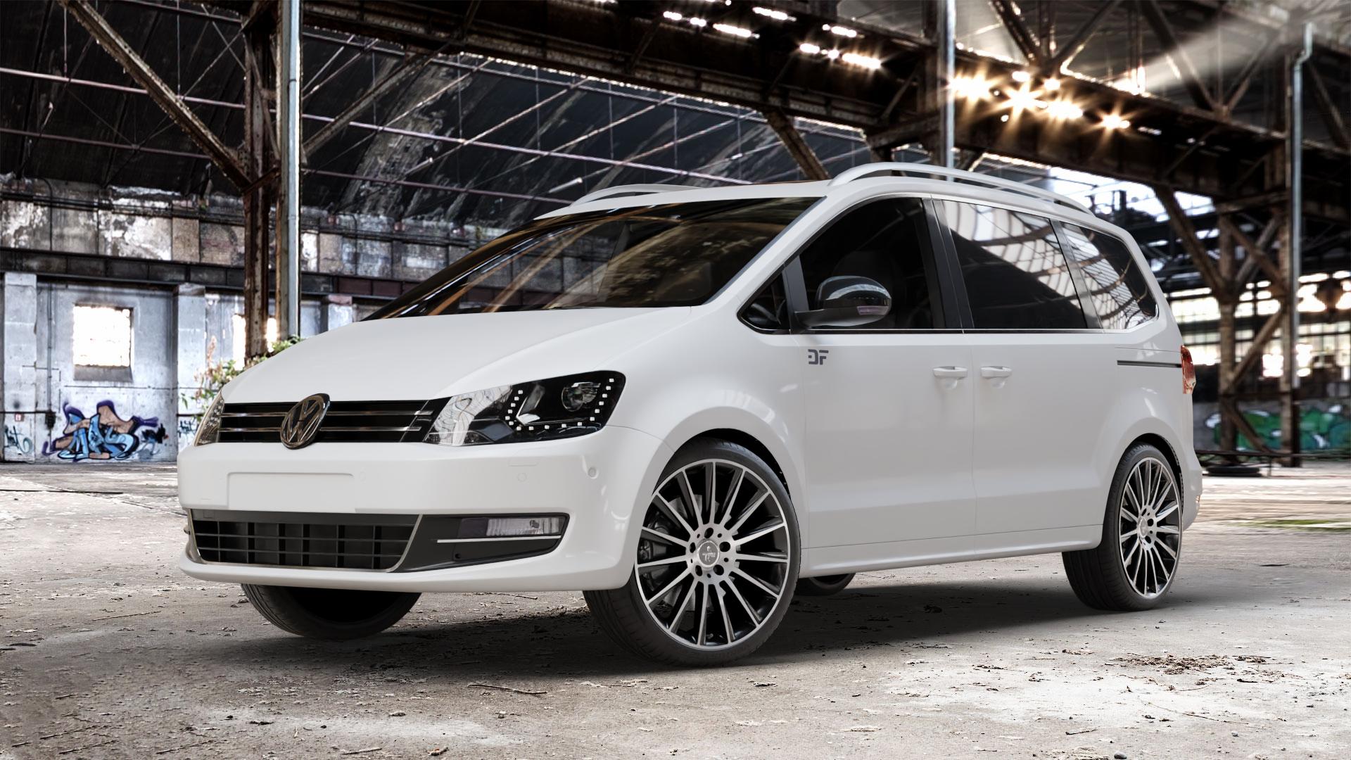 KESKIN KT18 BLACK FRONT POLISH Felge mit Reifen schwarz in 19Zoll Winterfelge Alufelge auf weissem Volkswagen (VW) Sharan III Typ 7N (15->) ⬇️ mit 15mm Tieferlegung ⬇️ Old Industrial Hall_max_4400mm_2024 Frontansicht_1