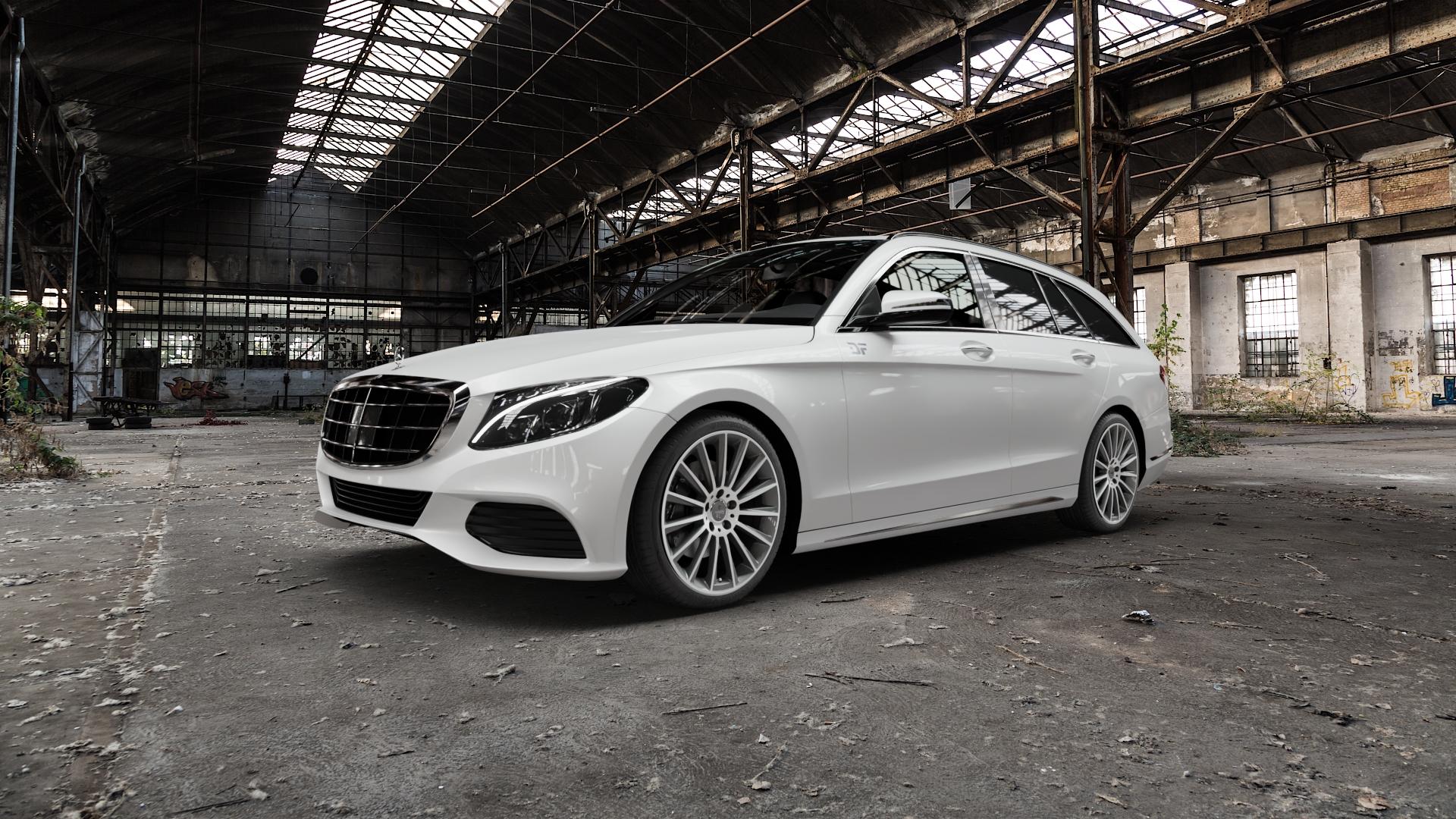 KESKIN KT18 PALLADIUM FRONT POLISH Felge mit Reifen in 19Zoll Winterfelge Alufelge auf weissem Mercedes C-Klasse Typ S205 Kombi ⬇️ mit 15mm Tieferlegung ⬇️ Old Industrial Hall_max5000mm_2022 Frontansicht_1