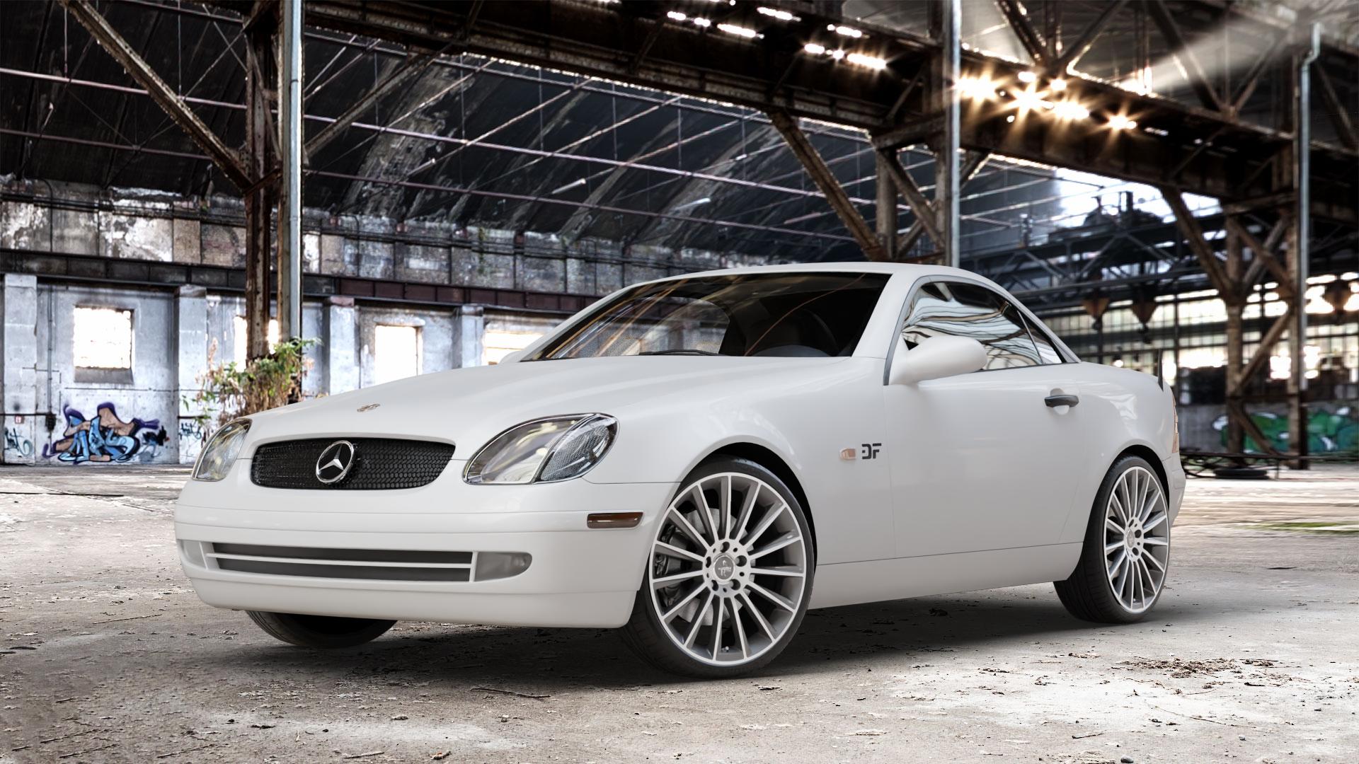KESKIN KT18 PALLADIUM FRONT POLISH Felge mit Reifen in 19Zoll Winterfelge Alufelge auf weissem Mercedes SLK Typ R170 ⬇️ mit 15mm Tieferlegung ⬇️ Old Industrial Hall_max_4400mm_2024 Frontansicht_1