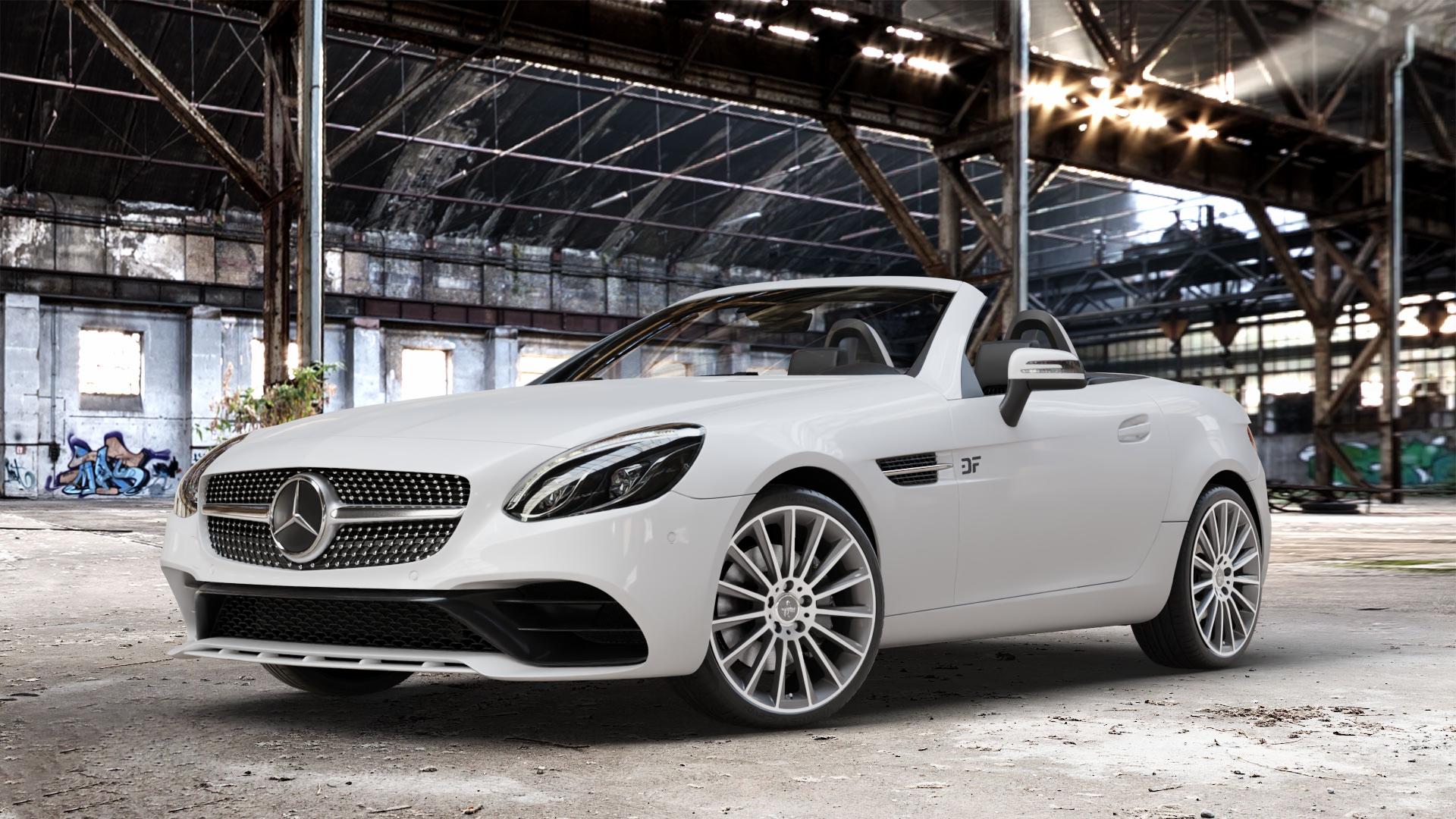 KESKIN KT18 PALLADIUM FRONT POLISH Felge mit Reifen in 19Zoll Winterfelge Alufelge auf weissem Mercedes SLK Typ R172 ⬇️ mit 15mm Tieferlegung ⬇️ Old Industrial Hall_max_4400mm_2024 Frontansicht_1