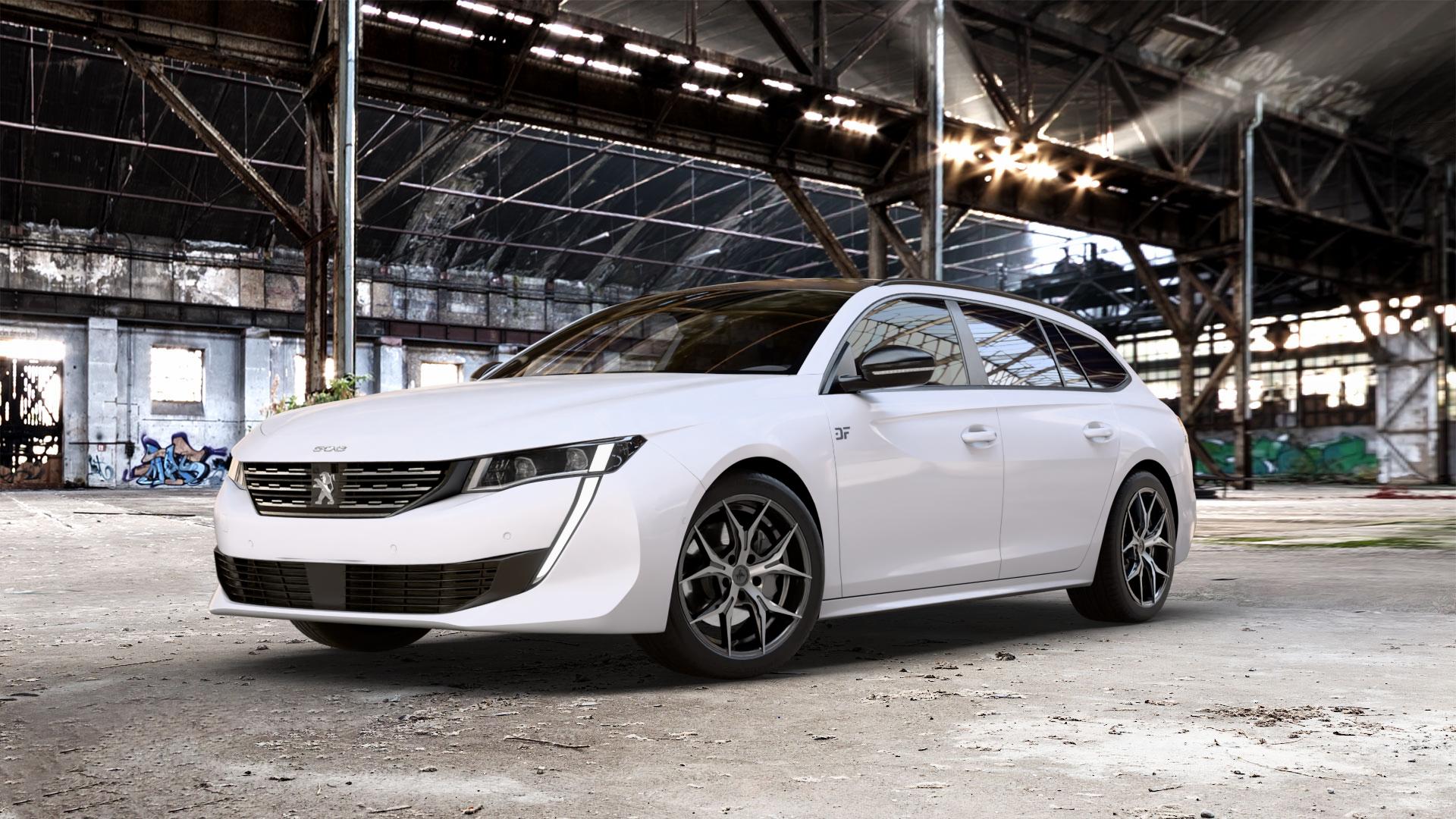 KESKIN KT19 BLACK FRONT POLISH Felge mit Reifen schwarz in 18Zoll Winterfelge Alufelge auf weissem Peugeot 508 Typ F SW ⬇️ mit 15mm Tieferlegung ⬇️ Old Industrial Hall_max_5300mm_2024 Frontansicht_1