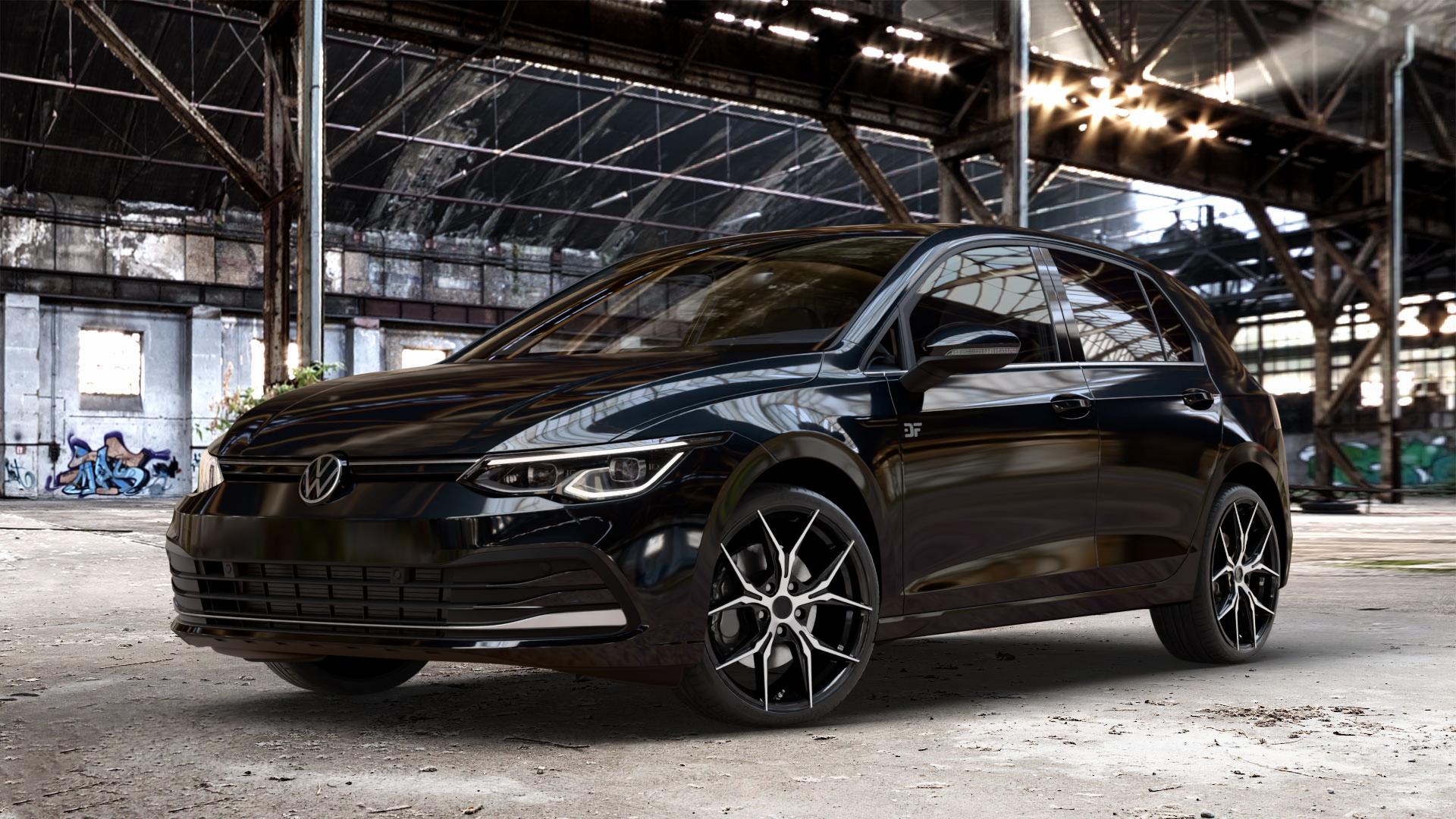 KESKIN KT19N BLACK FRONT POLISH Felge mit Reifen schwarz in 19Zoll Winterfelge Alufelge auf metallic schwarzem Volkswagen (VW) Golf 8 1,5l TSI 96kW (131 PS) 110kW (150 2,0l TDI 85kW (116 Mild-Hybrid 1,0l 81kW (110 66kW (90 1,4l Hybrid TGI 4Motion 140kW (190 ⬇️ mit 15mm Tieferlegung ⬇️ Old Industrial Hall_max_4400mm_2024 Frontansicht_1