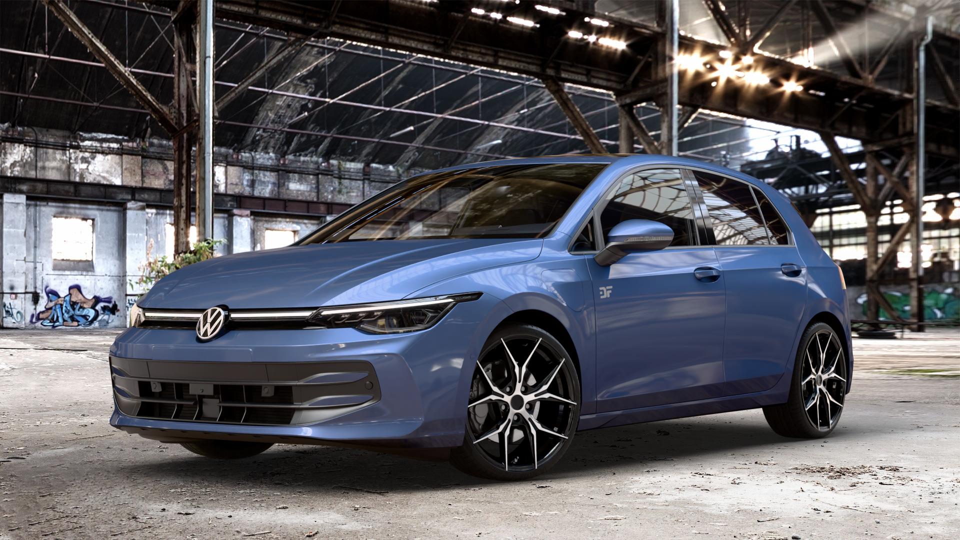 KESKIN KT19N BLACK FRONT POLISH Felge mit Reifen schwarz in 19Zoll Winterfelge Alufelge auf schwarzem Volkswagen (VW) Golf 8 Facelift ⬇️ mit 15mm Tieferlegung ⬇️ Old Industrial Hall_max_4400mm_2024 Frontansicht_1