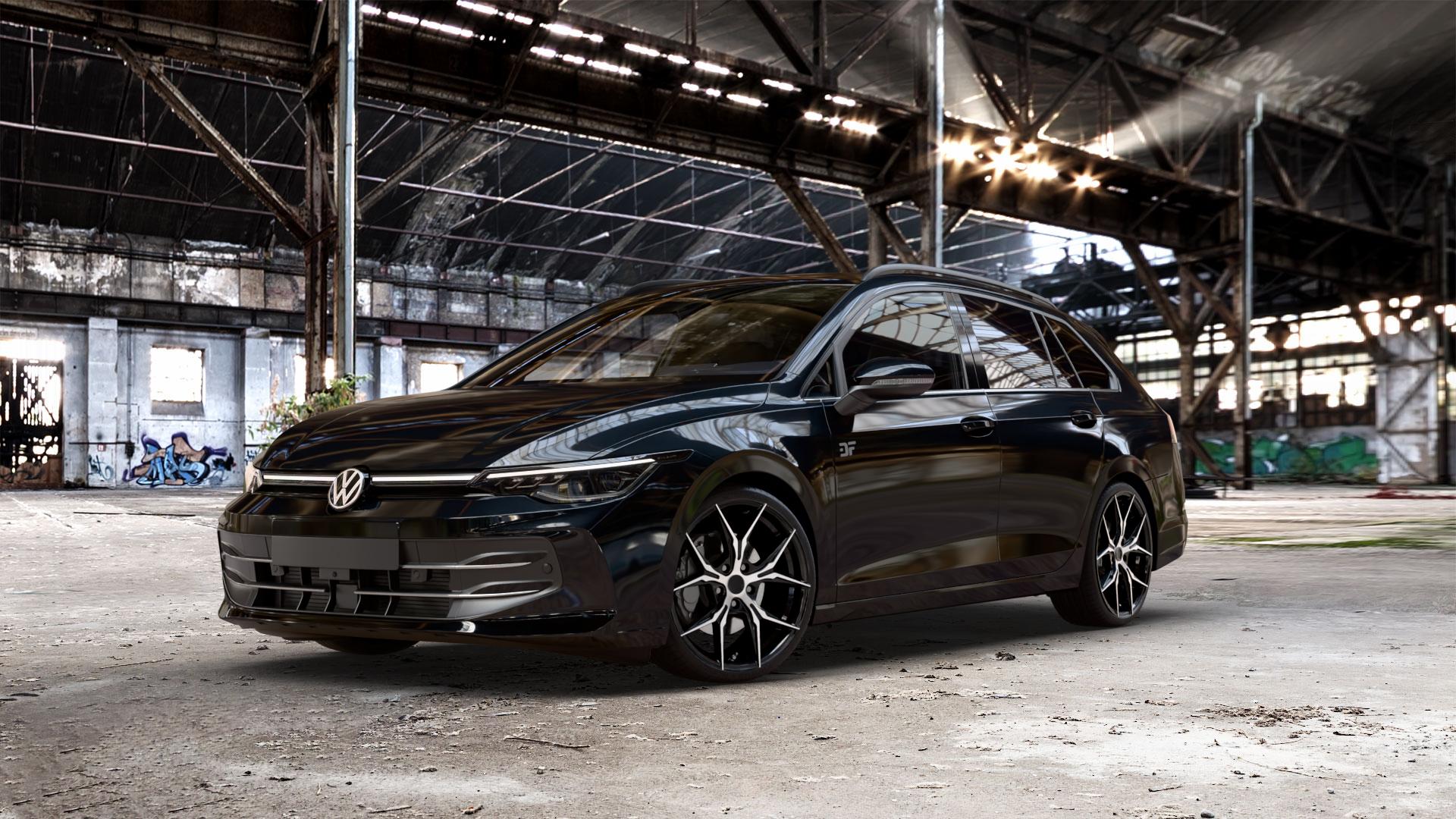 KESKIN KT19N BLACK FRONT POLISH Felge mit Reifen schwarz in 19Zoll Winterfelge Alufelge auf schwarzem Volkswagen (VW) Golf 8 Variant Facelift ⬇️ mit 15mm Tieferlegung ⬇️ Old Industrial Hall_max_5300mm_2024 Frontansicht_1