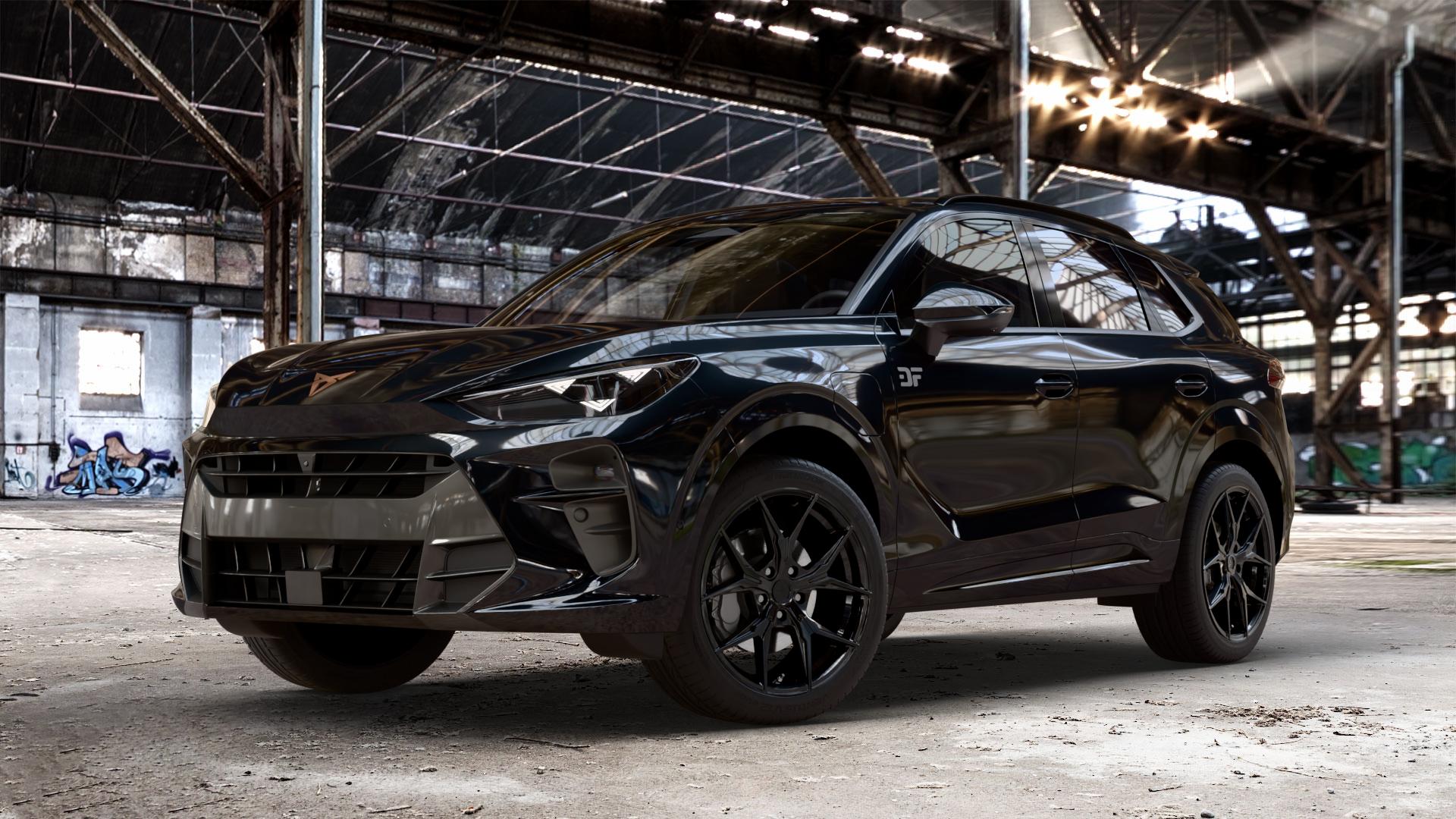 KESKIN KT19N BLACK PAINTED Felge mit Reifen schwarz in 19Zoll Winterfelge Alufelge auf metallic schwarzem Cupra Terramar Typ KP ⬇️ mit 15mm Tieferlegung ⬇️ Old Industrial Hall_max_4400mm_2024 Frontansicht_1