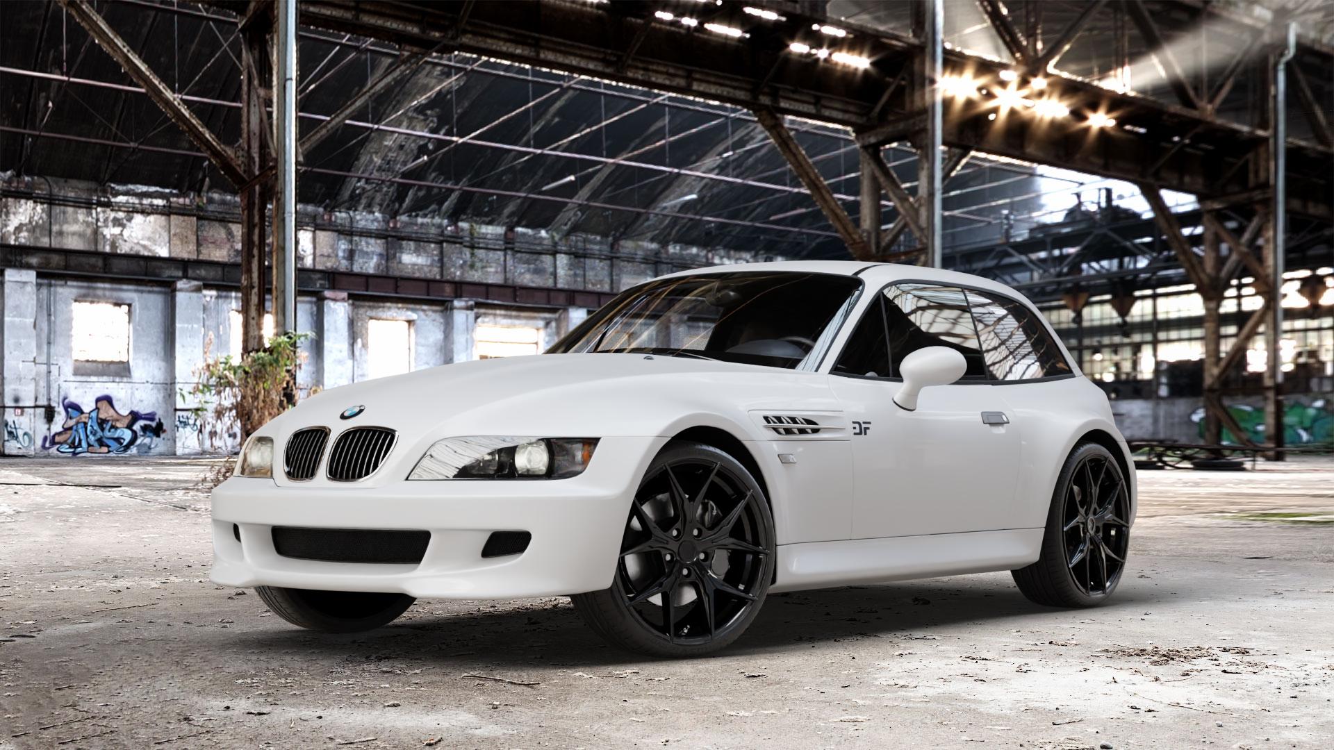 KESKIN KT19N BLACK PAINTED Felge mit Reifen schwarz in 19Zoll Winterfelge Alufelge auf weissem BMW Z3 Coupé Typ E36/8(S) (R/C) ⬇️ mit 15mm Tieferlegung ⬇️ Old Industrial Hall_max_4400mm_2024 Frontansicht_1