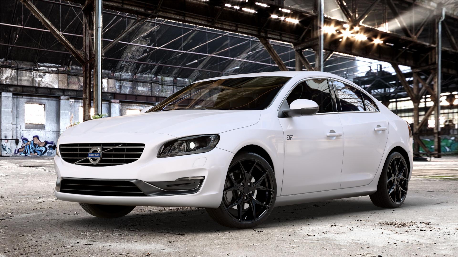 KESKIN KT19N BLACK PAINTED Felge mit Reifen schwarz in 19Zoll Winterfelge Alufelge auf weissem Volvo S60 II Typ F ⬇️ mit 15mm Tieferlegung ⬇️ Old Industrial Hall_max_4400mm_2024 Frontansicht_1