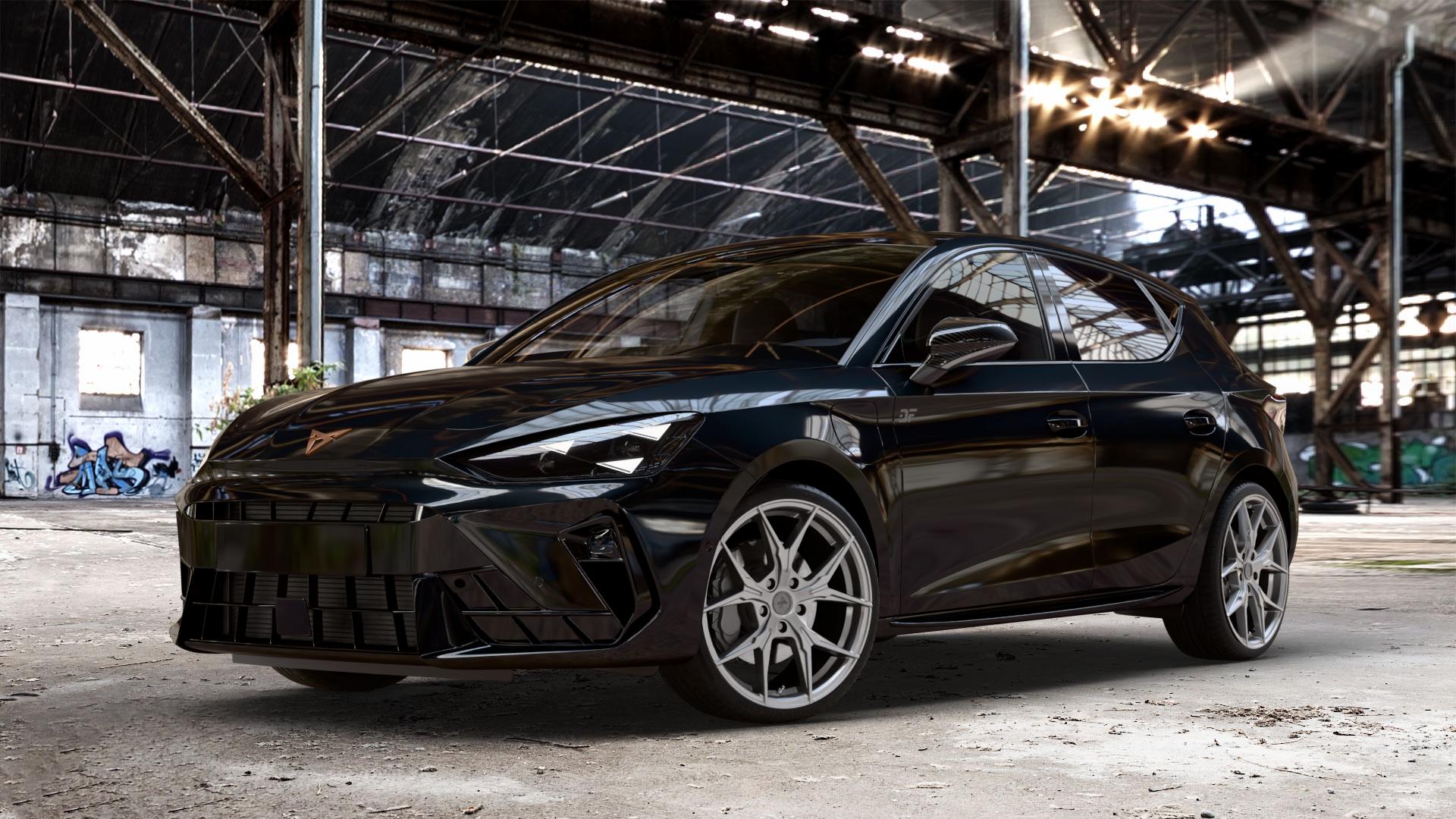 KESKIN KT19N PALLADIUM PAINTED Felge mit Reifen in 19Zoll Winterfelge Alufelge auf metallic schwarzem Cupra Leon Typ KL Facelift ⬇️ mit 15mm Tieferlegung ⬇️ Old Industrial Hall_max_4400mm_2024 Frontansicht_1
